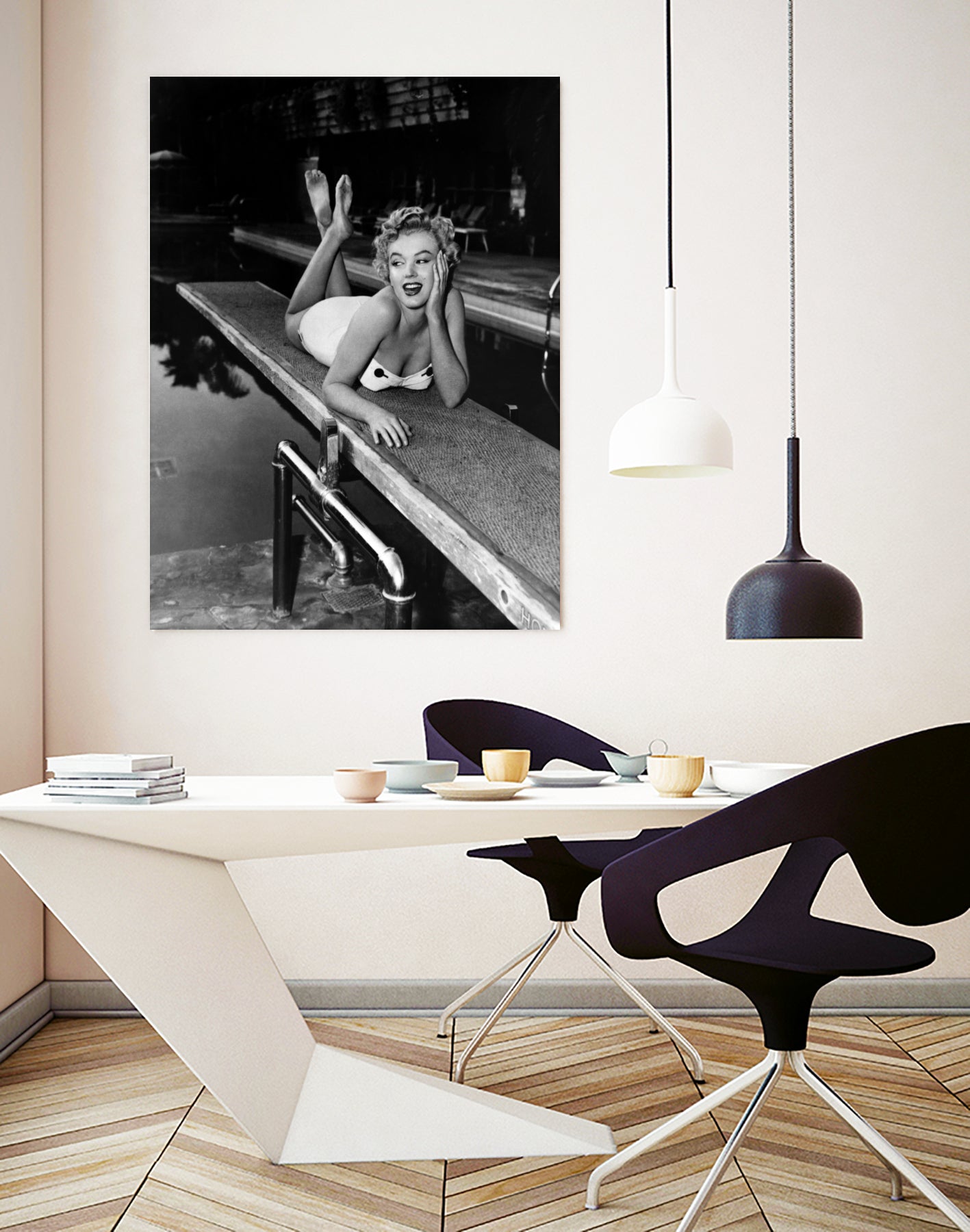 Marilyn Monroe lying on a springboard in California, 1953 by Bridgeman Images on GIANT ART - black and white photography