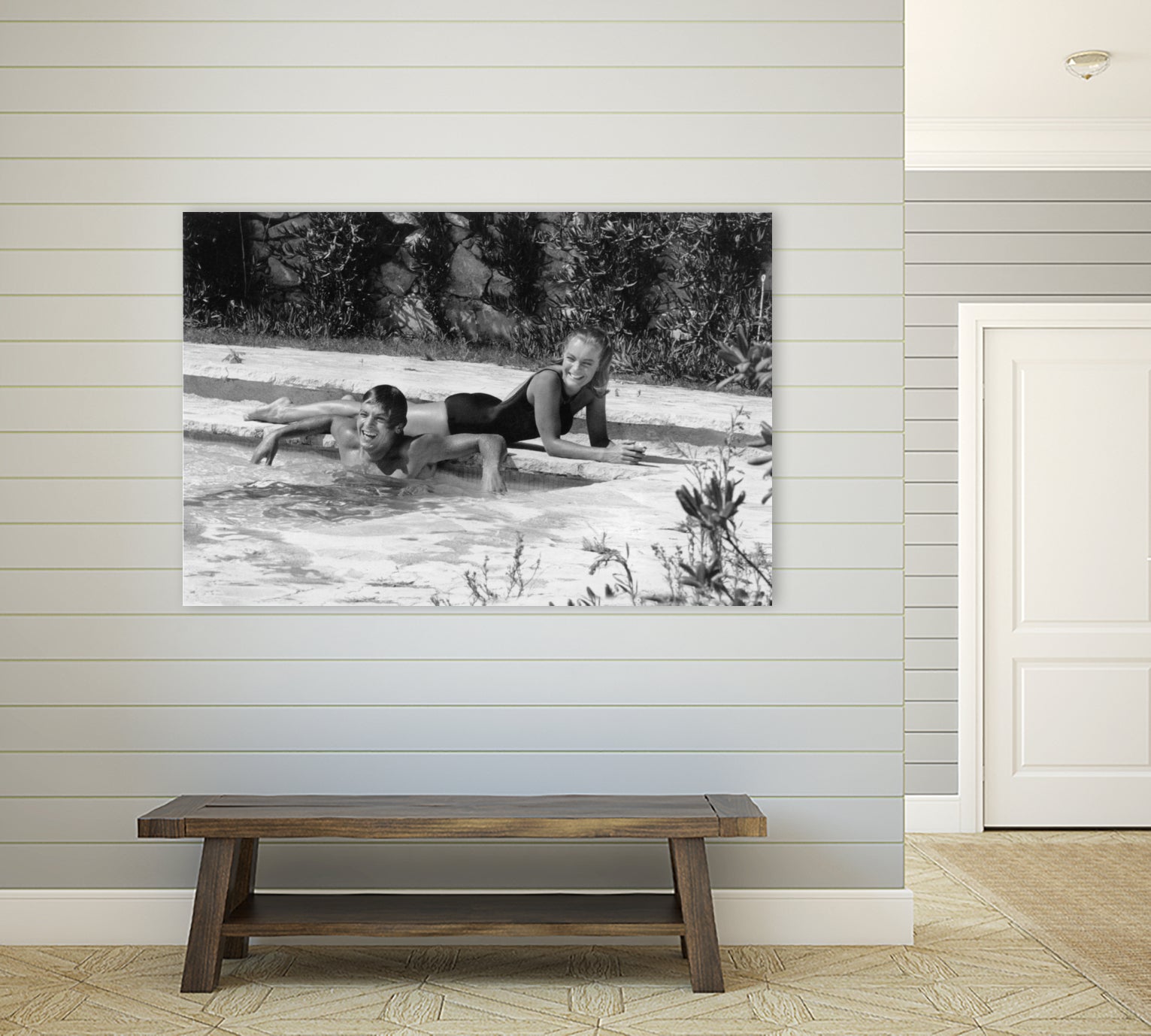 Romy Schneider and Alain Delon on set, 1968 by Bridgeman Images on GIANT ART - black and white photo