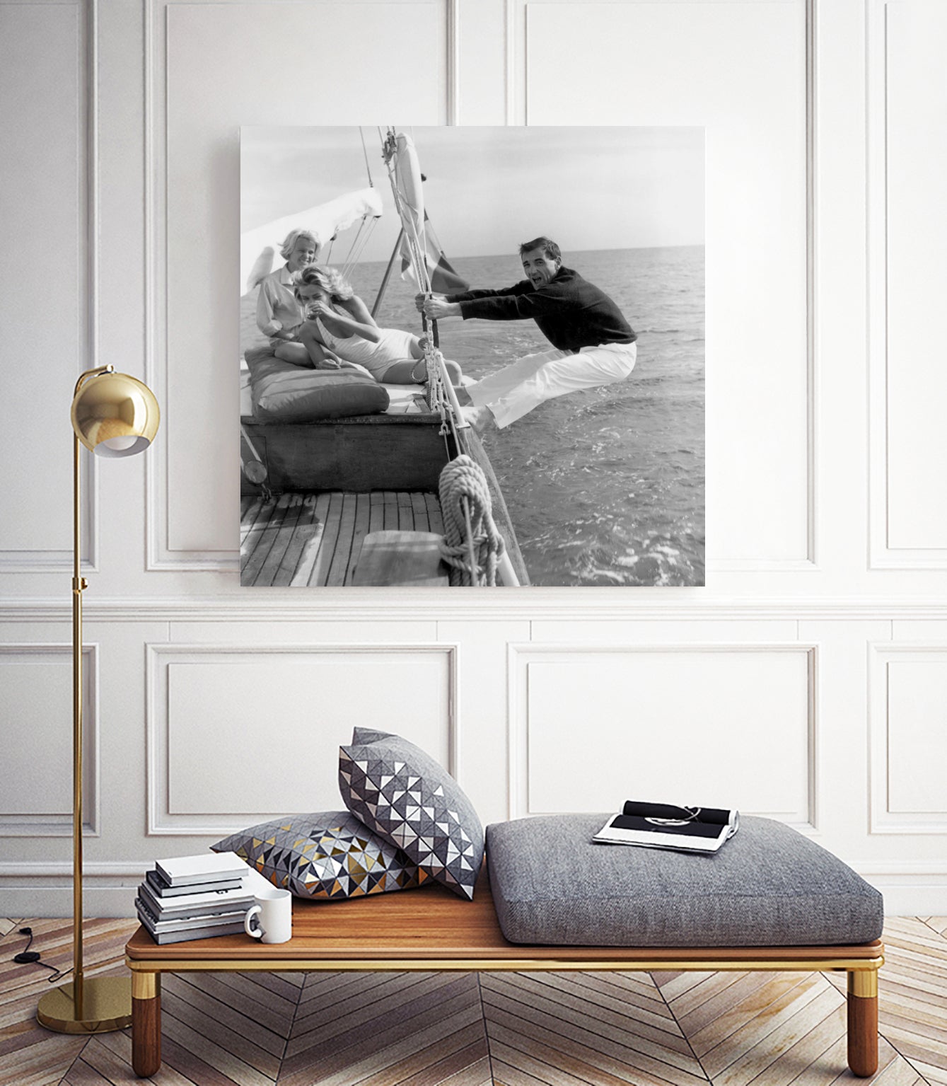 Charles Aznavour, Nicole Berger and Elga Andersen at Cannes Film Festival on May 8, 1959 by Bridgeman Images on GIANT ART - black and white photogrpahy