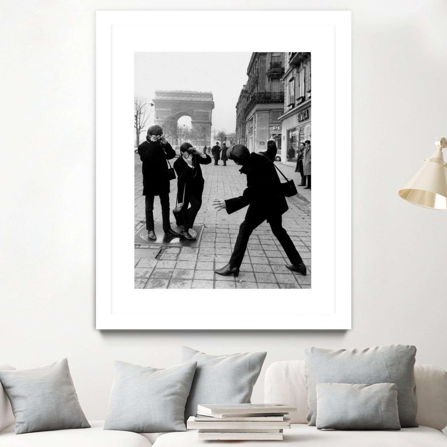 The Beatles in Paris : John Lennon Photographed By George Harrison and Paul McCartney on Champs Elysees in Paris January 15, 1964 by bridgeman Images on GIANT ART - black and white photography