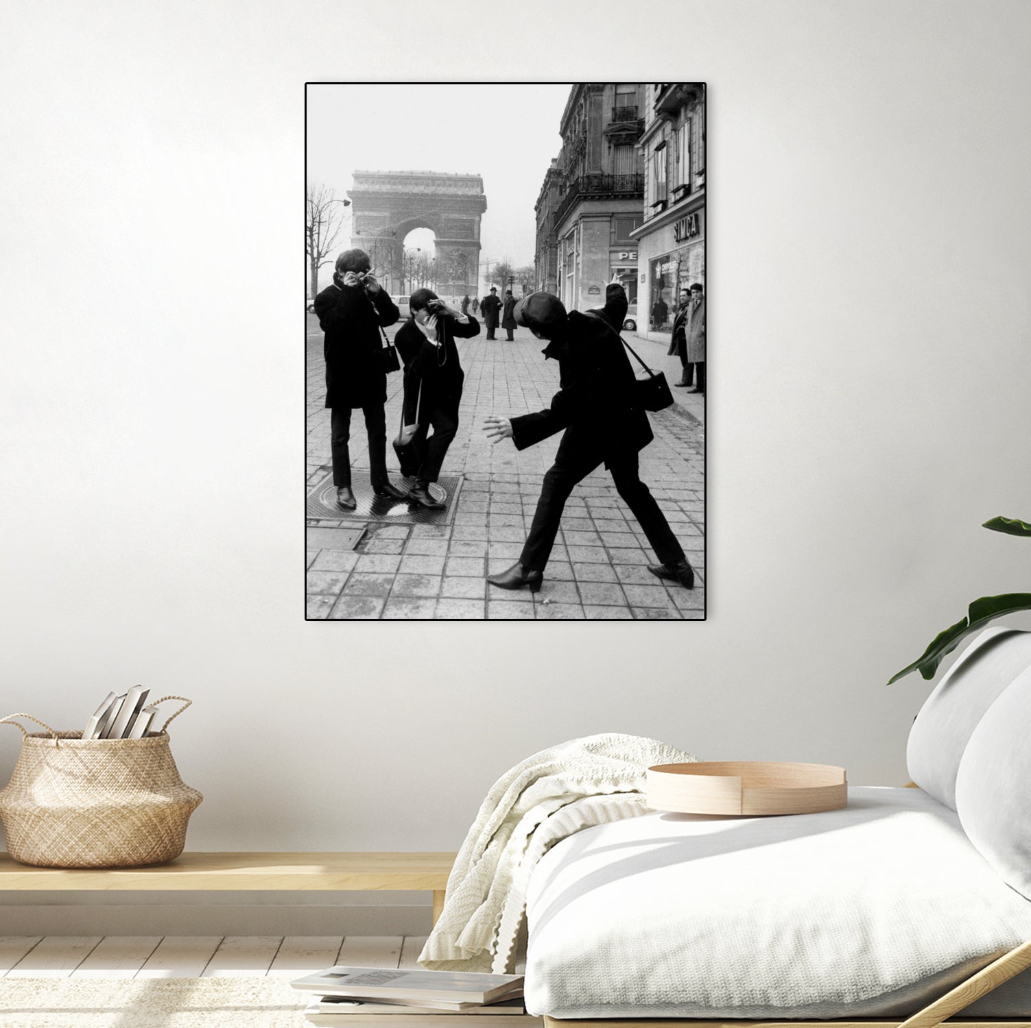 The Beatles in Paris : John Lennon Photographed By George Harrison and Paul McCartney on Champs Elysees in Paris January 15, 1964 by bridgeman Images on GIANT ART - black and white photography