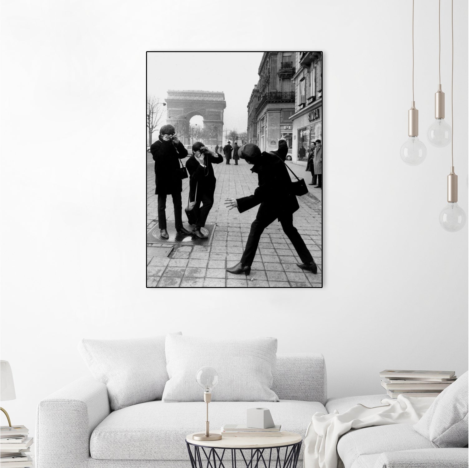 The Beatles in Paris : John Lennon Photographed By George Harrison and Paul McCartney on Champs Elysees in Paris January 15, 1964 by bridgeman Images on GIANT ART - black and white photography