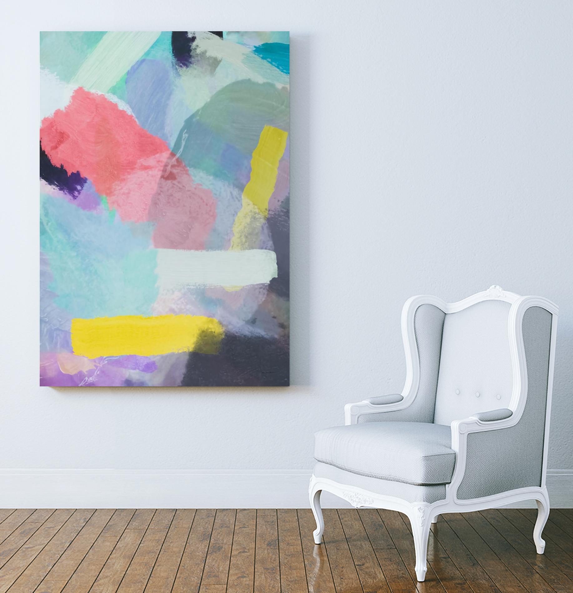 brush painting texture abstract in blue pink yellow green by mrvell on GIANT ART