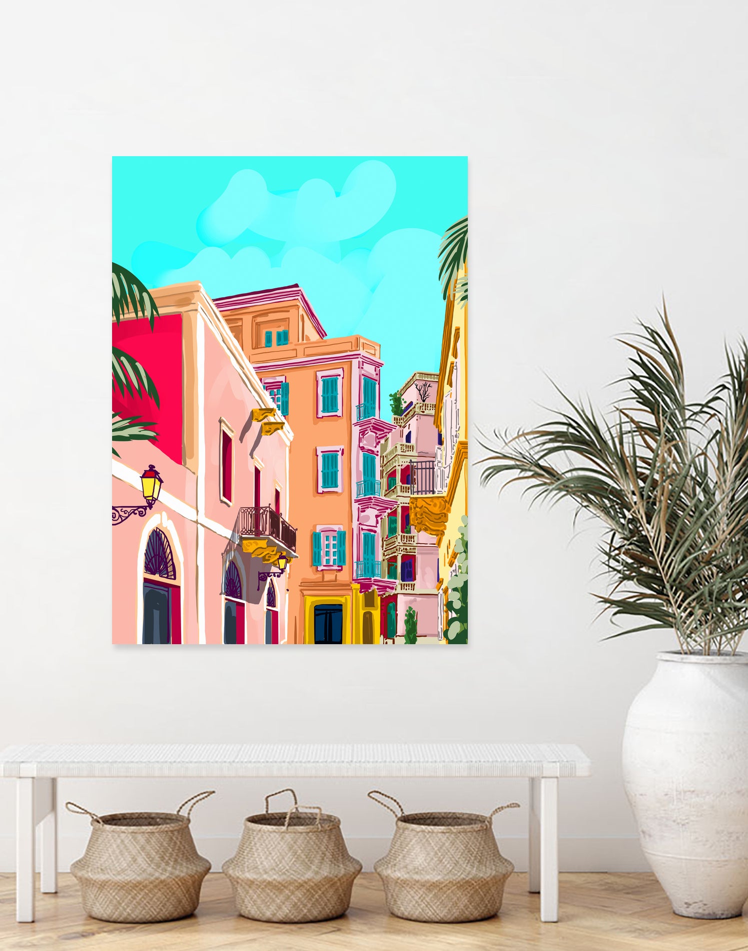 colorful houses by 83 Oranges on GIANT ART - pink landscape
