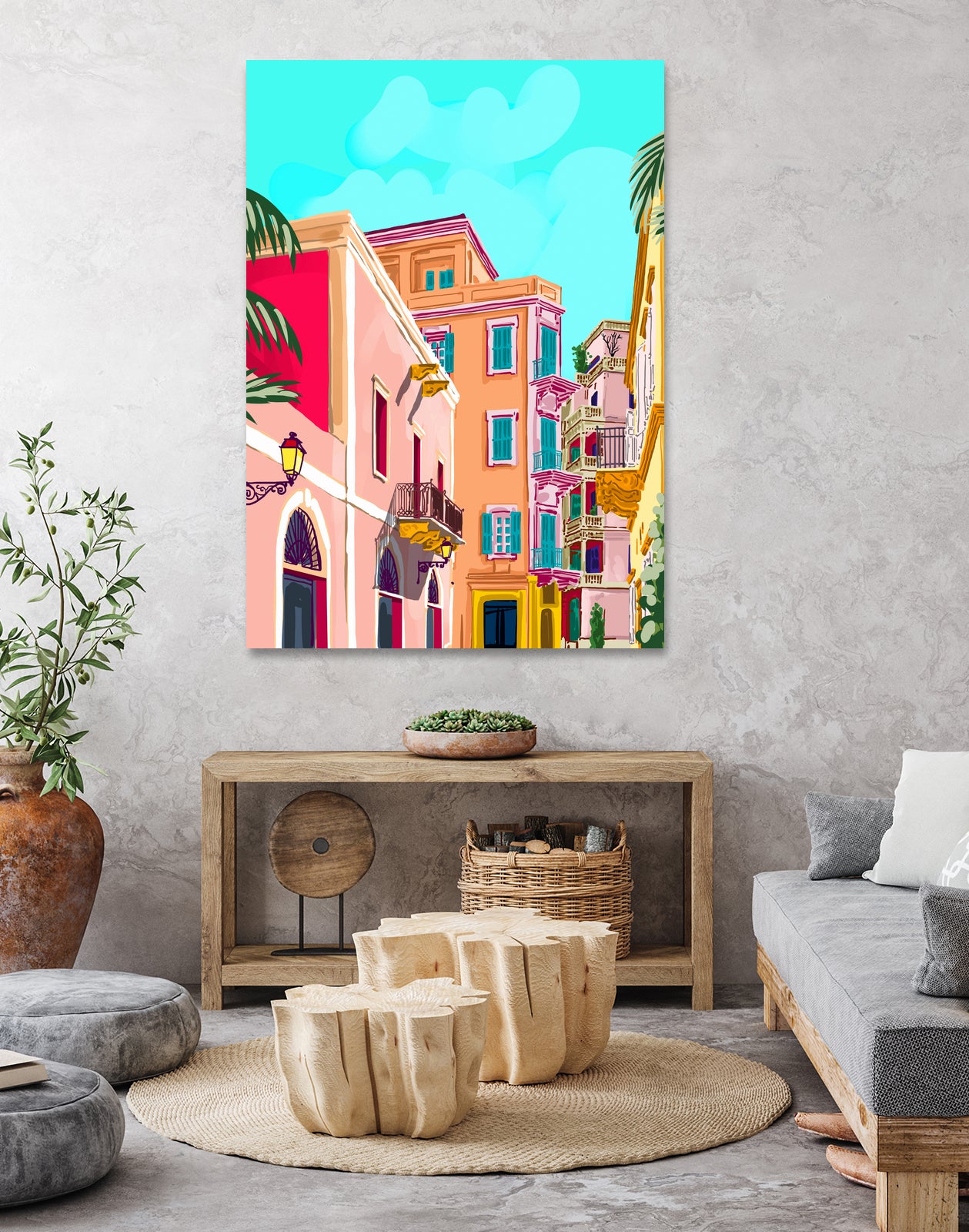 colorful houses by 83 Oranges on GIANT ART - pink landscape