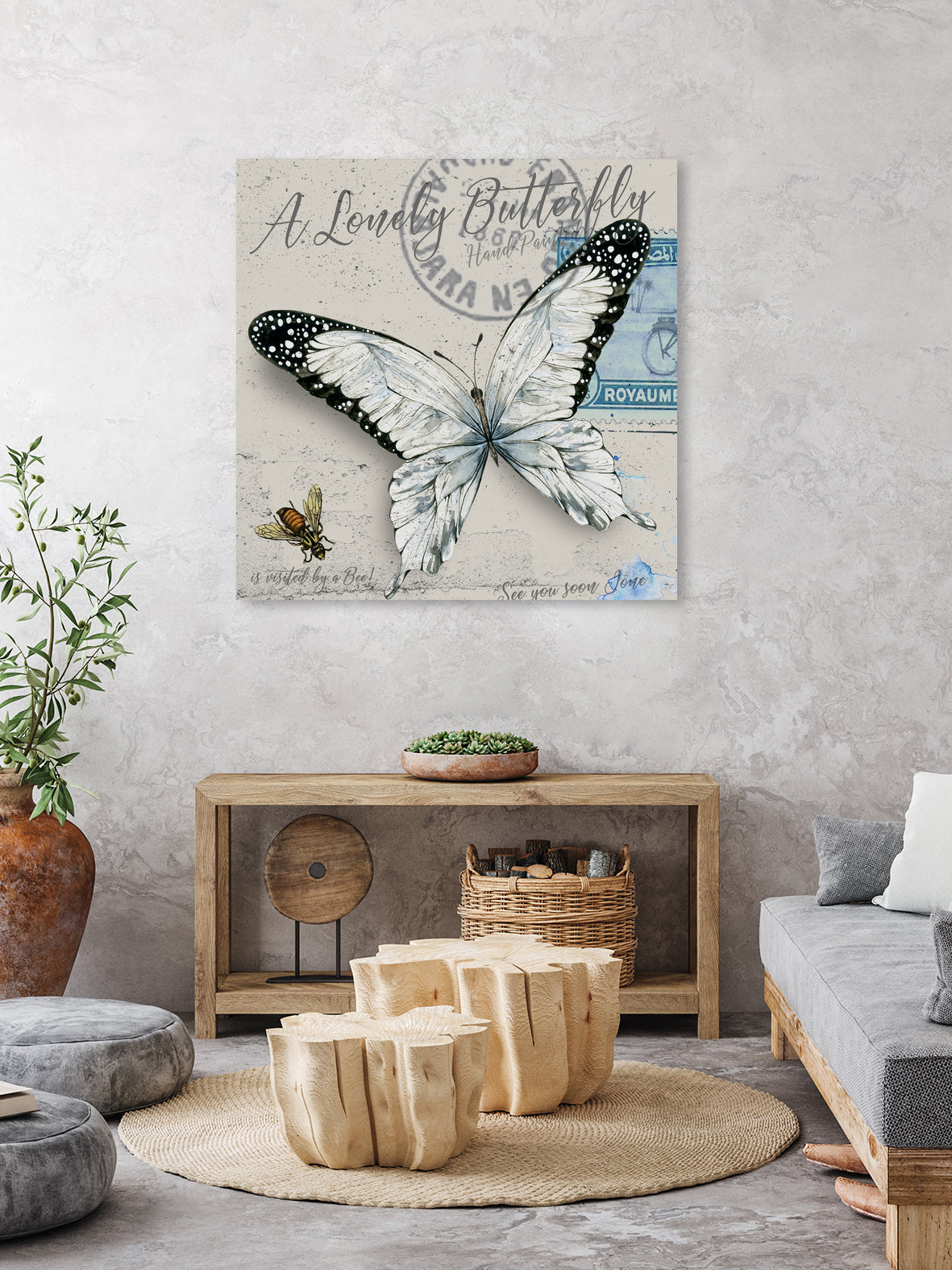 Lonely Butterfly White by David Loblaw on GIANT ART - white typography
