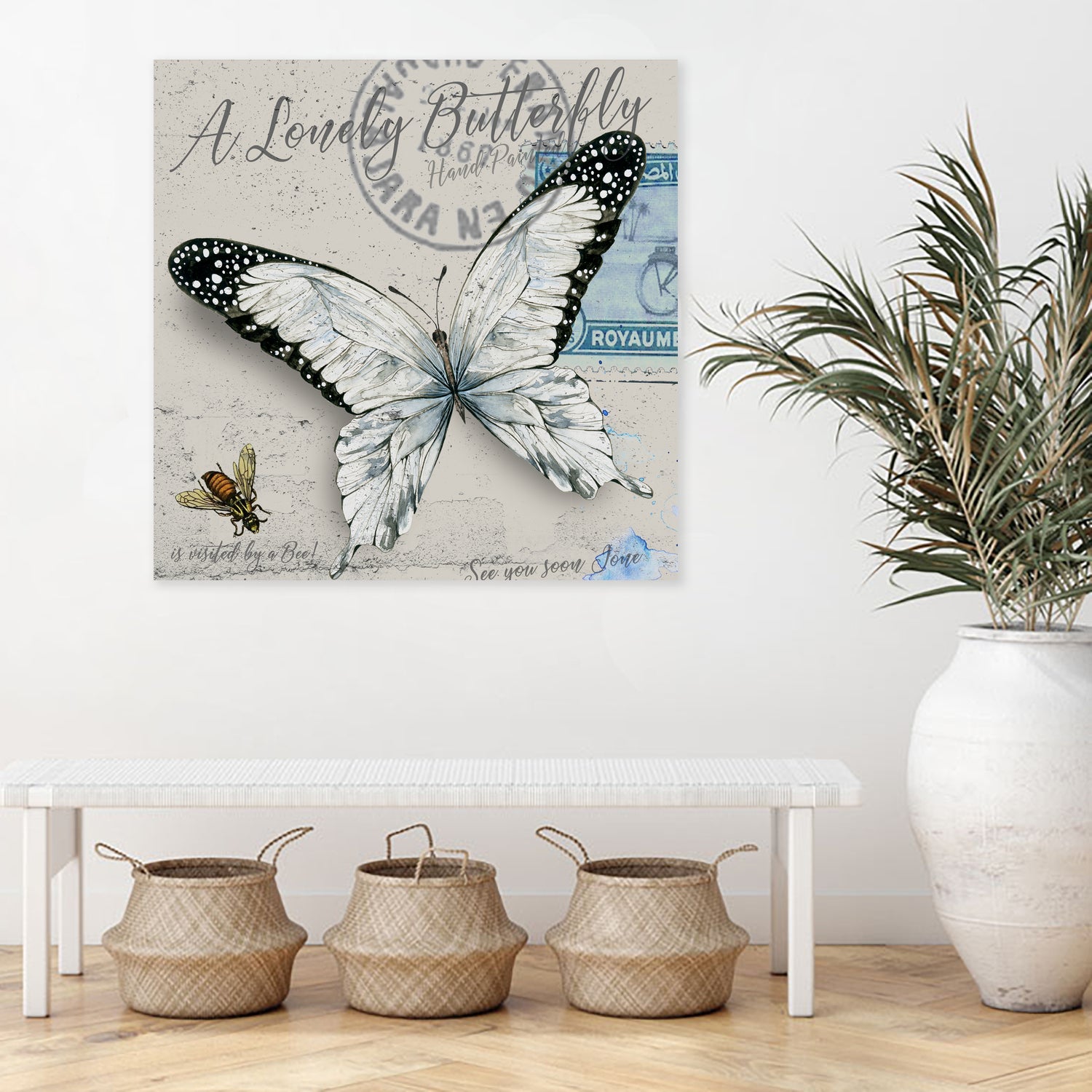Lonely Butterfly White by David Loblaw on GIANT ART - white typography