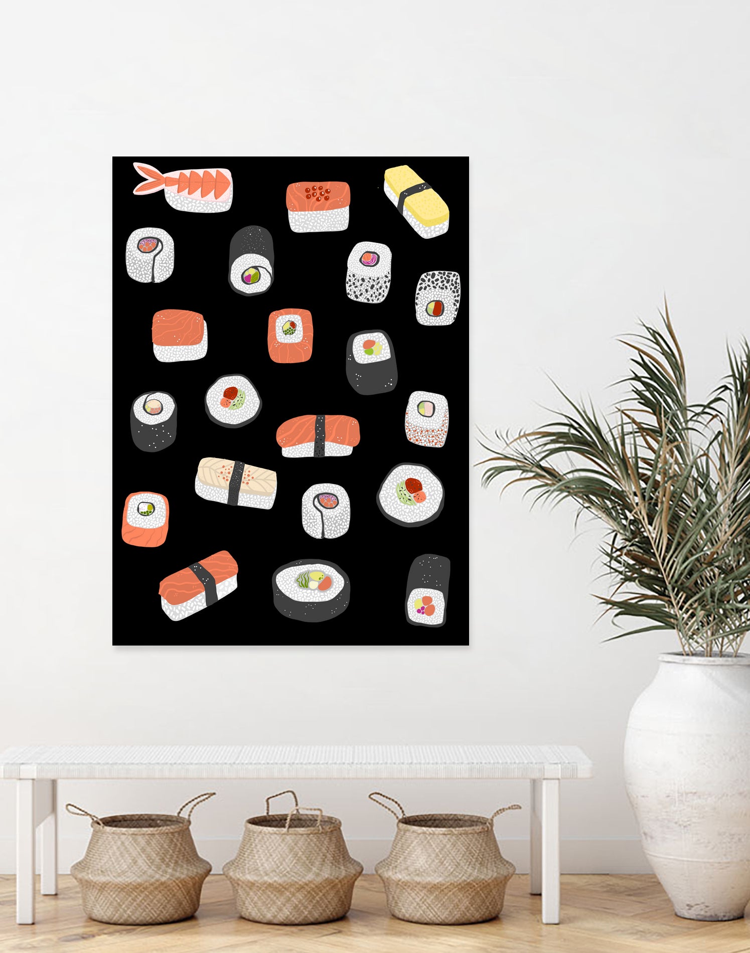 Sushi Roll Maki Nigiri Japanese Food Art by Nic Squirrell on GIANT ART - blue digital painting