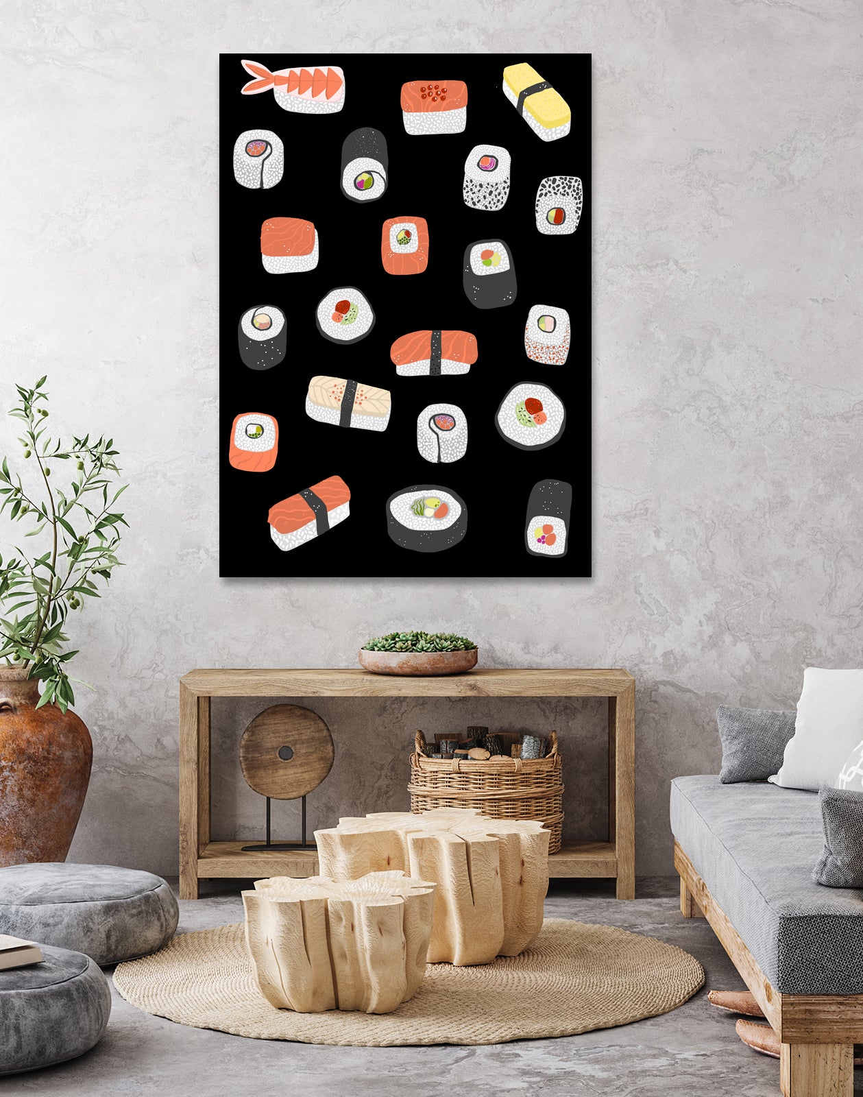 Sushi Roll Maki Nigiri Japanese Food Art by Nic Squirrell on GIANT ART - blue digital painting