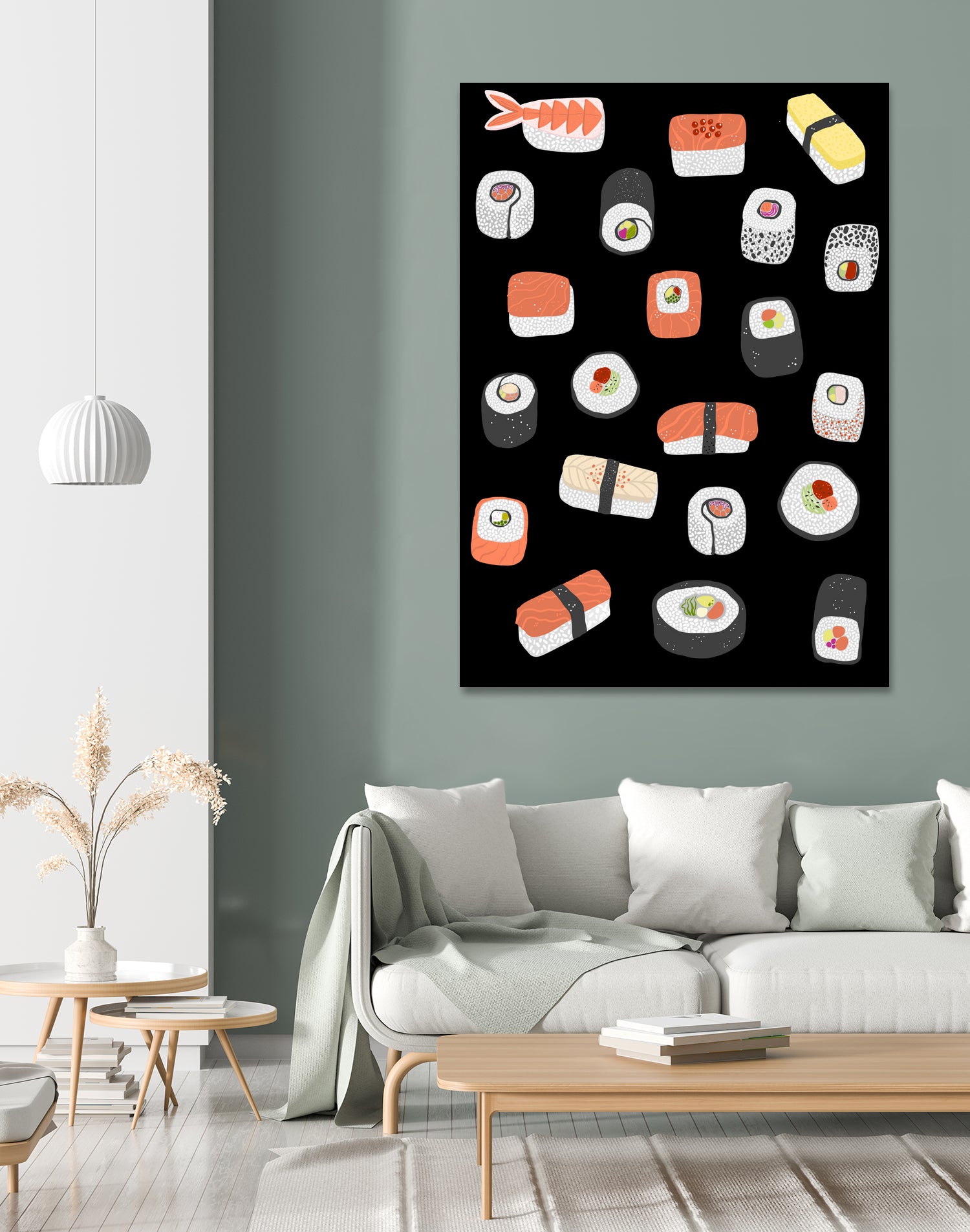 Sushi Roll Maki Nigiri Japanese Food Art by Nic Squirrell on GIANT ART - blue digital painting