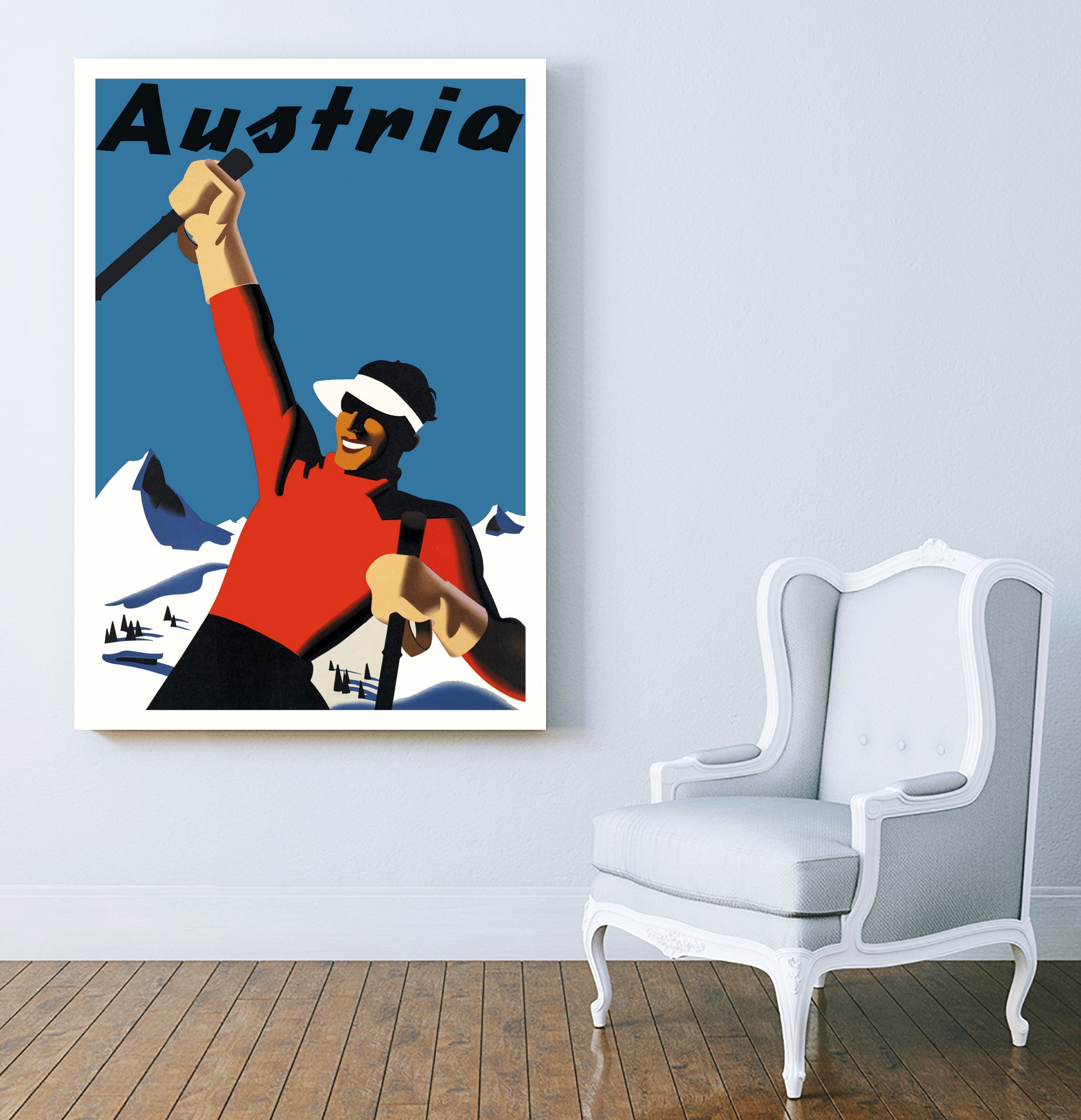 Austria Skiing Poster by Lorna Carroll on GIANT ART - blue digital drawing