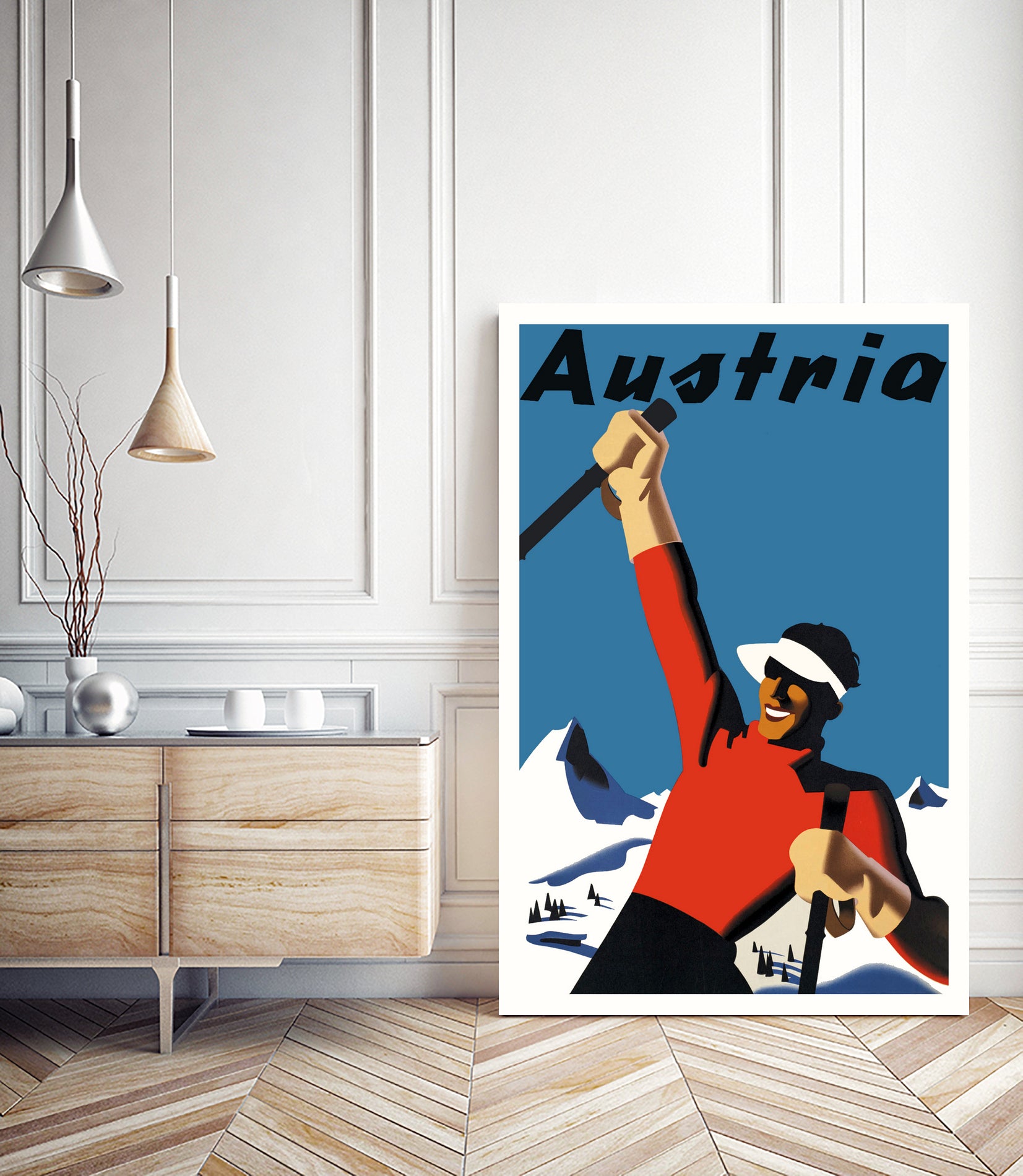 Austria Skiing Poster by Lorna Carroll on GIANT ART - blue digital drawing