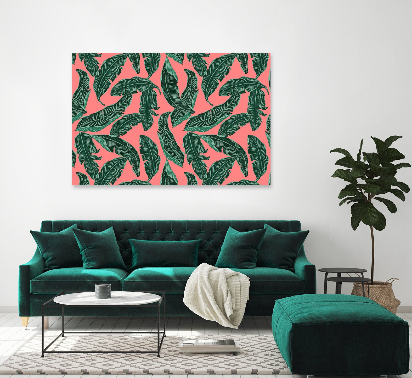 Banana leaves tropical leaves green pink by susana costa on GIANT ART - pink photo manipulation