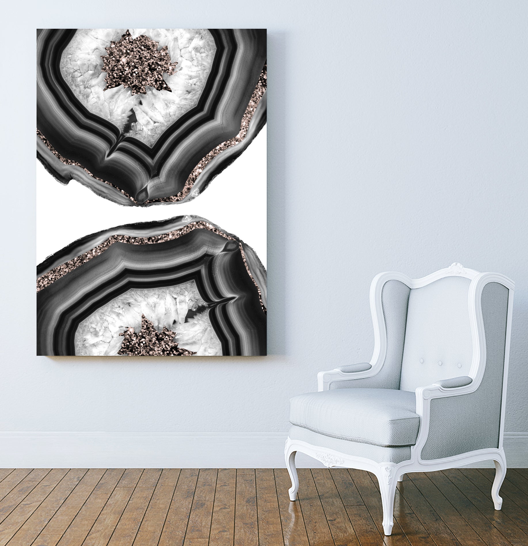 Gray Black White Agate with Rose Gold Glitter #2 #gem #decor by Anita & Bella Jantz on GIANT ART - gray photo illustration