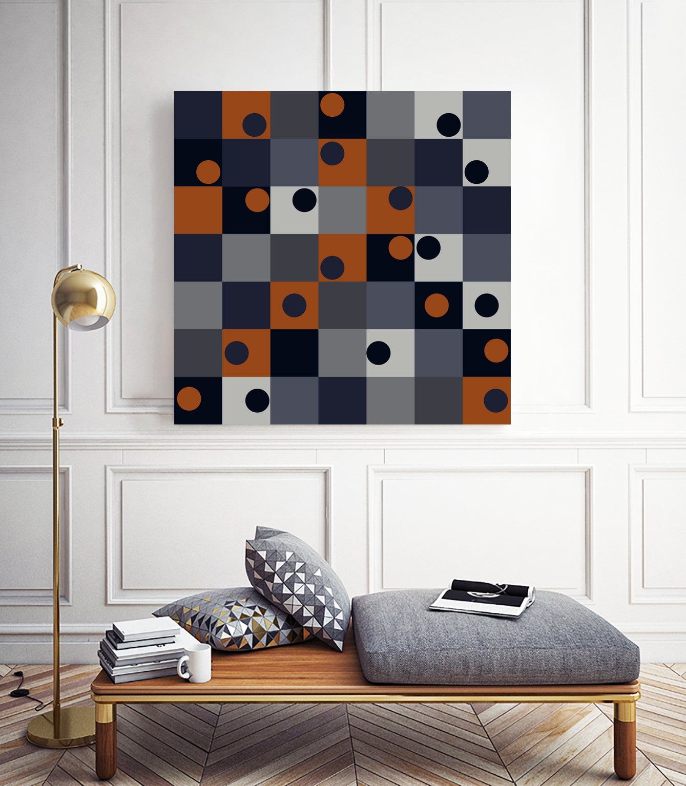 Navy & Rust Squares and Circles by Blerta Karahoda on GIANT ART - blue digital drawing