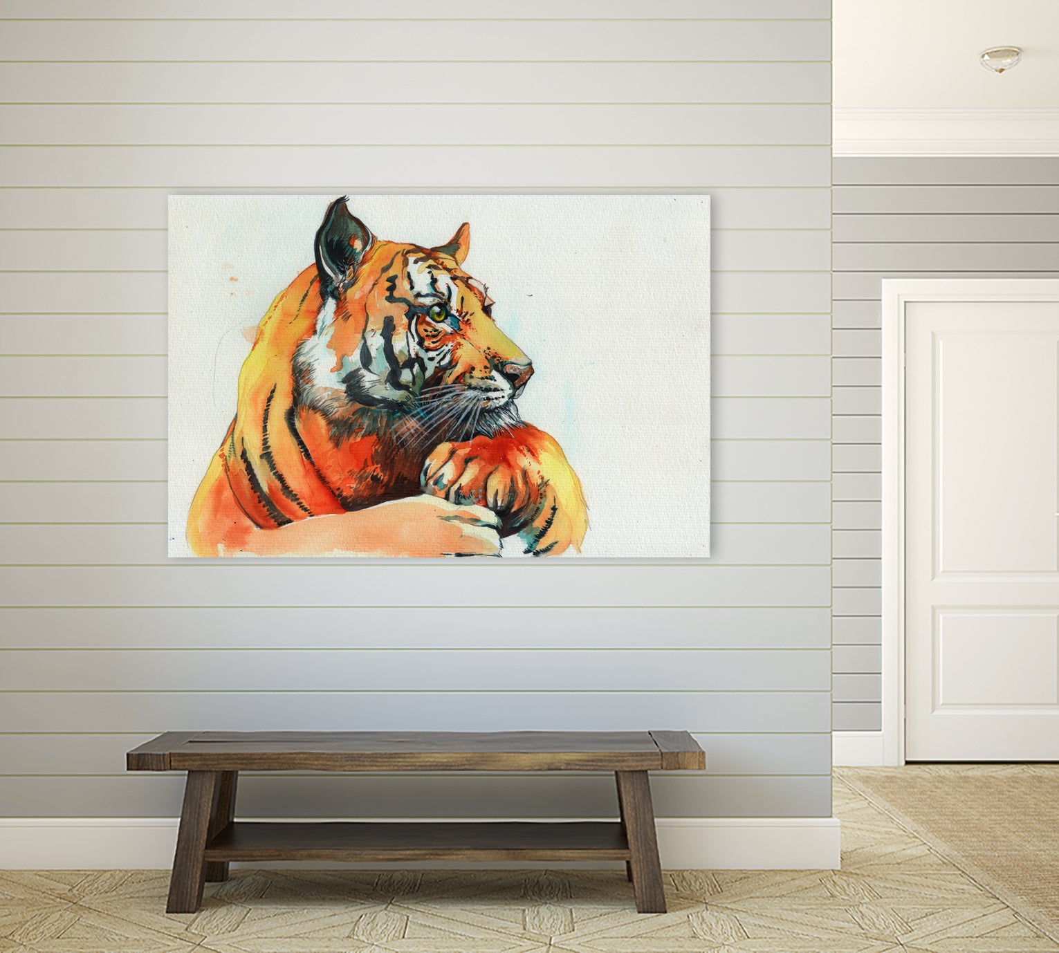 TIGER-THE-HUNTER by VICTOR ABARCA on GIANT ART - green mixed media