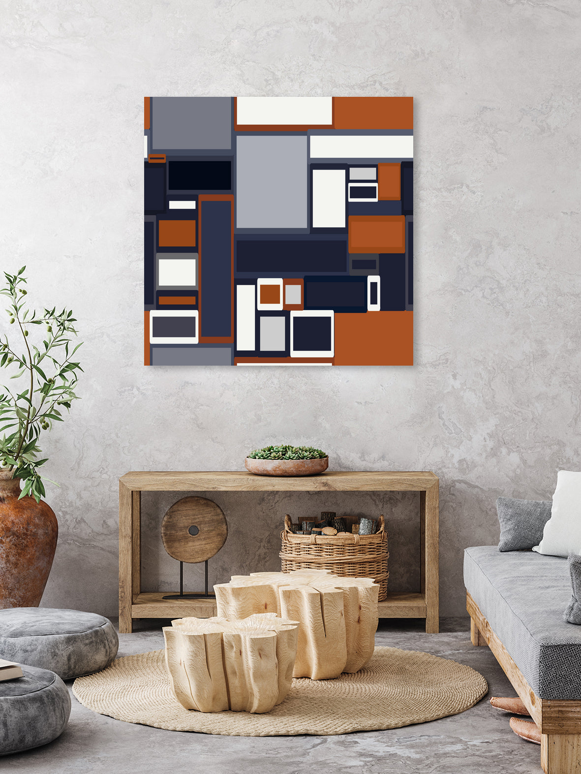Navy & Rust Mid Century by Blerta Karahoda on GIANT ART - blue digital drawing