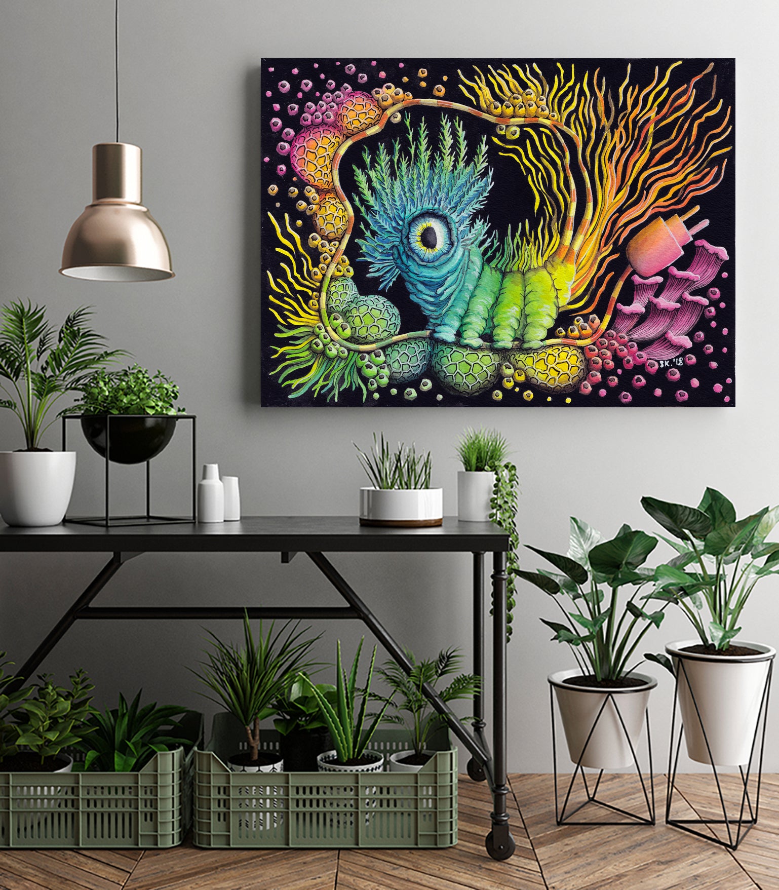 Caterpillar (Unplug) by Stephanie KILGAST on GIANT ART - blue mixed media