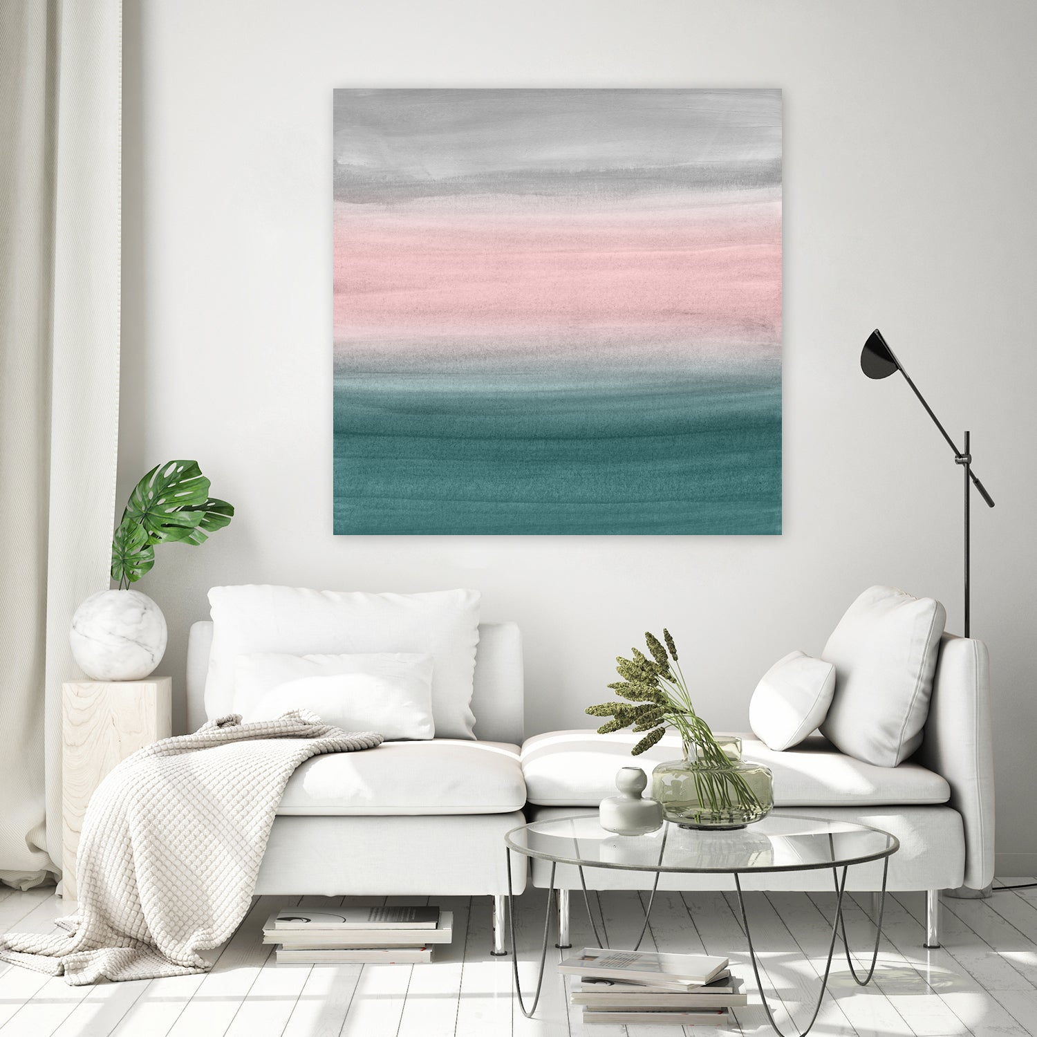 Touching Teal Blush Gray Watercolor Abstract #1 #painting by Anita & Bella Jantz on GIANT ART - green digital painting