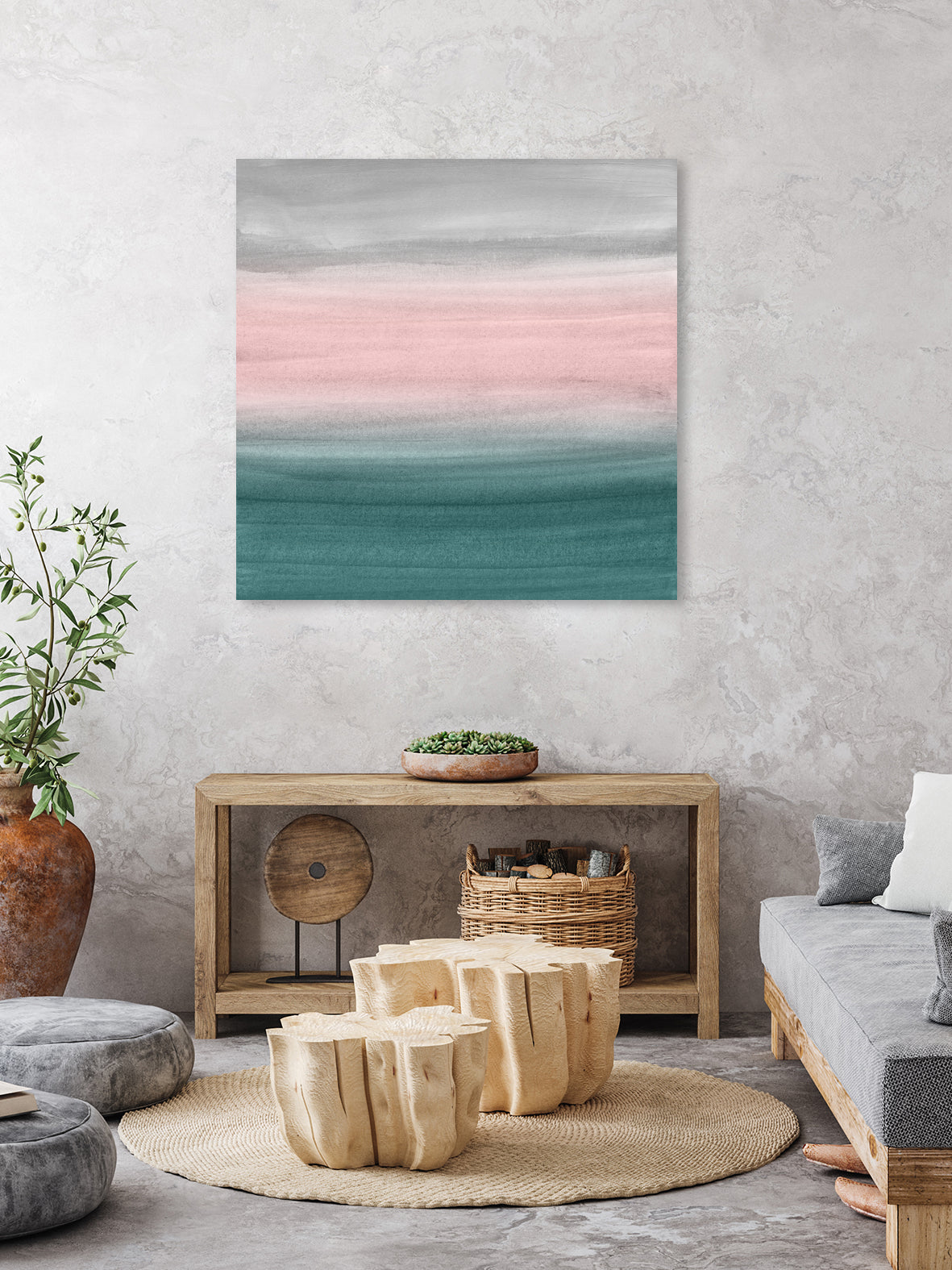 Touching Teal Blush Gray Watercolor Abstract #1 #painting by Anita & Bella Jantz on GIANT ART - green digital painting