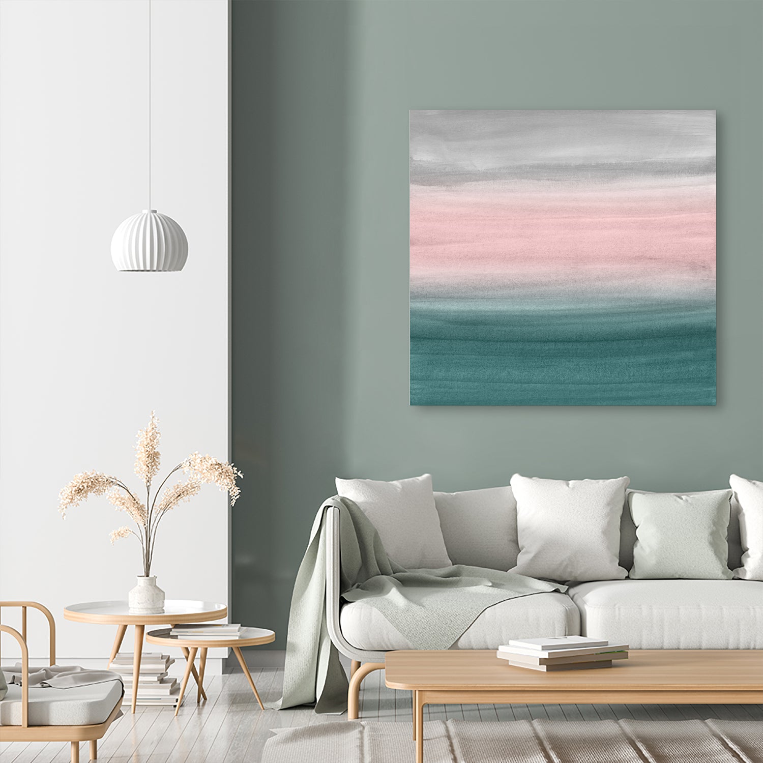 Touching Teal Blush Gray Watercolor Abstract #1 #painting by Anita & Bella Jantz on GIANT ART - green digital painting
