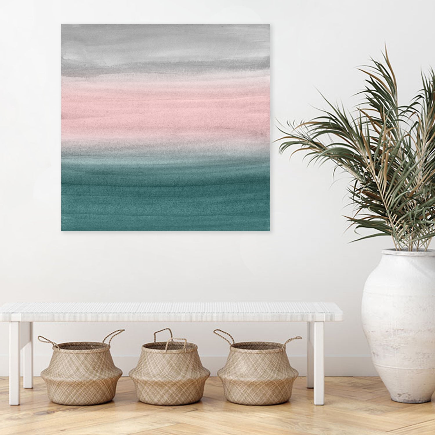 Touching Teal Blush Gray Watercolor Abstract #1 #painting by Anita & Bella Jantz on GIANT ART - green digital painting