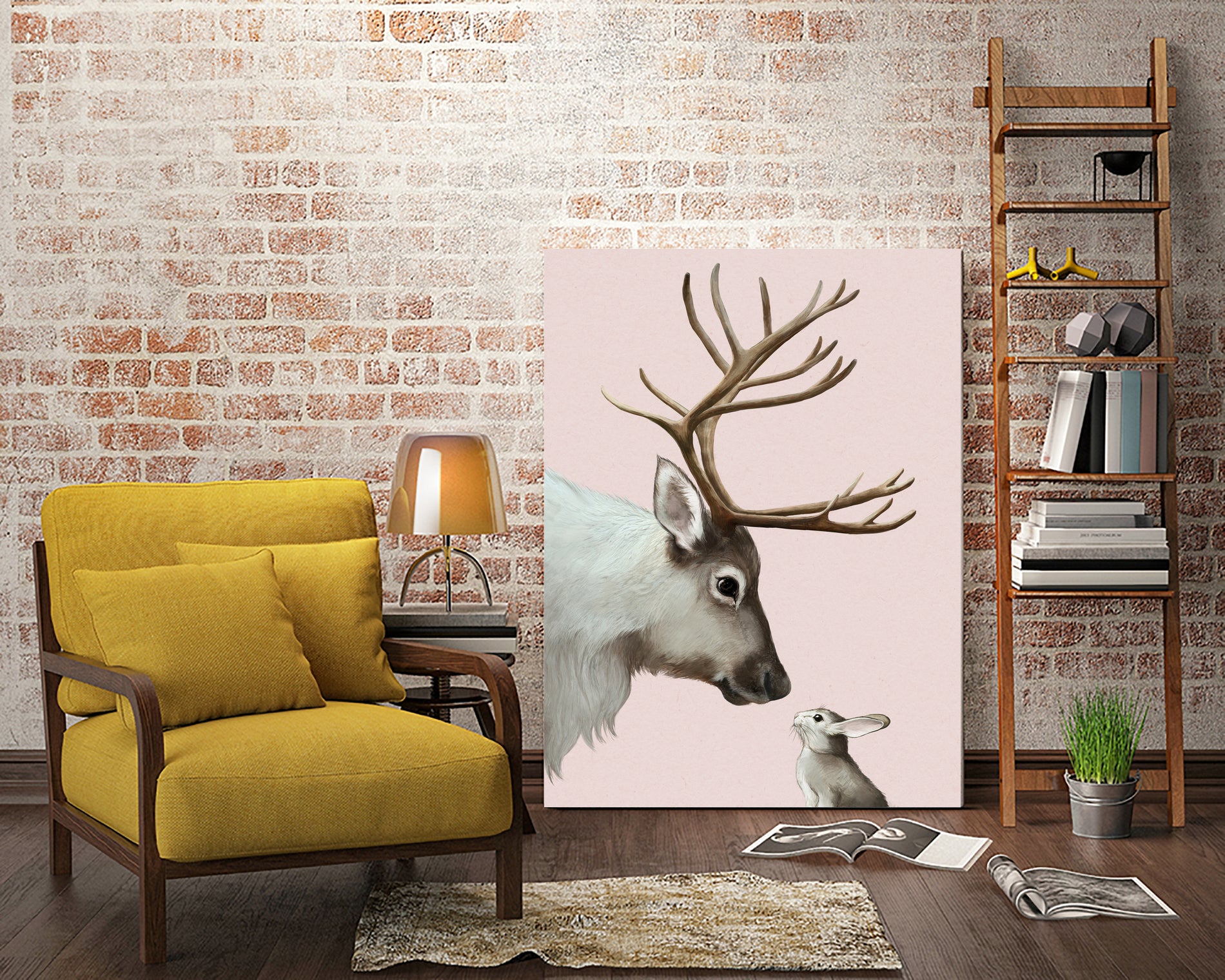 reindeer and rabbit by Laura Graves on GIANT ART - pink digital painting