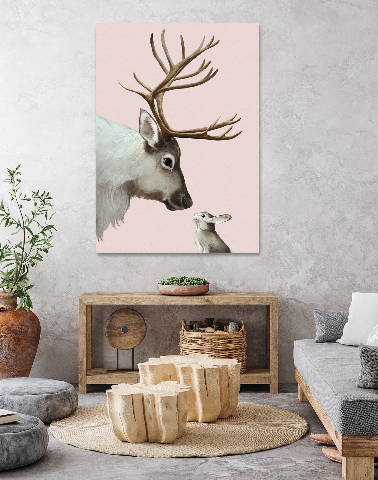 reindeer and rabbit by Laura Graves on GIANT ART - pink digital painting