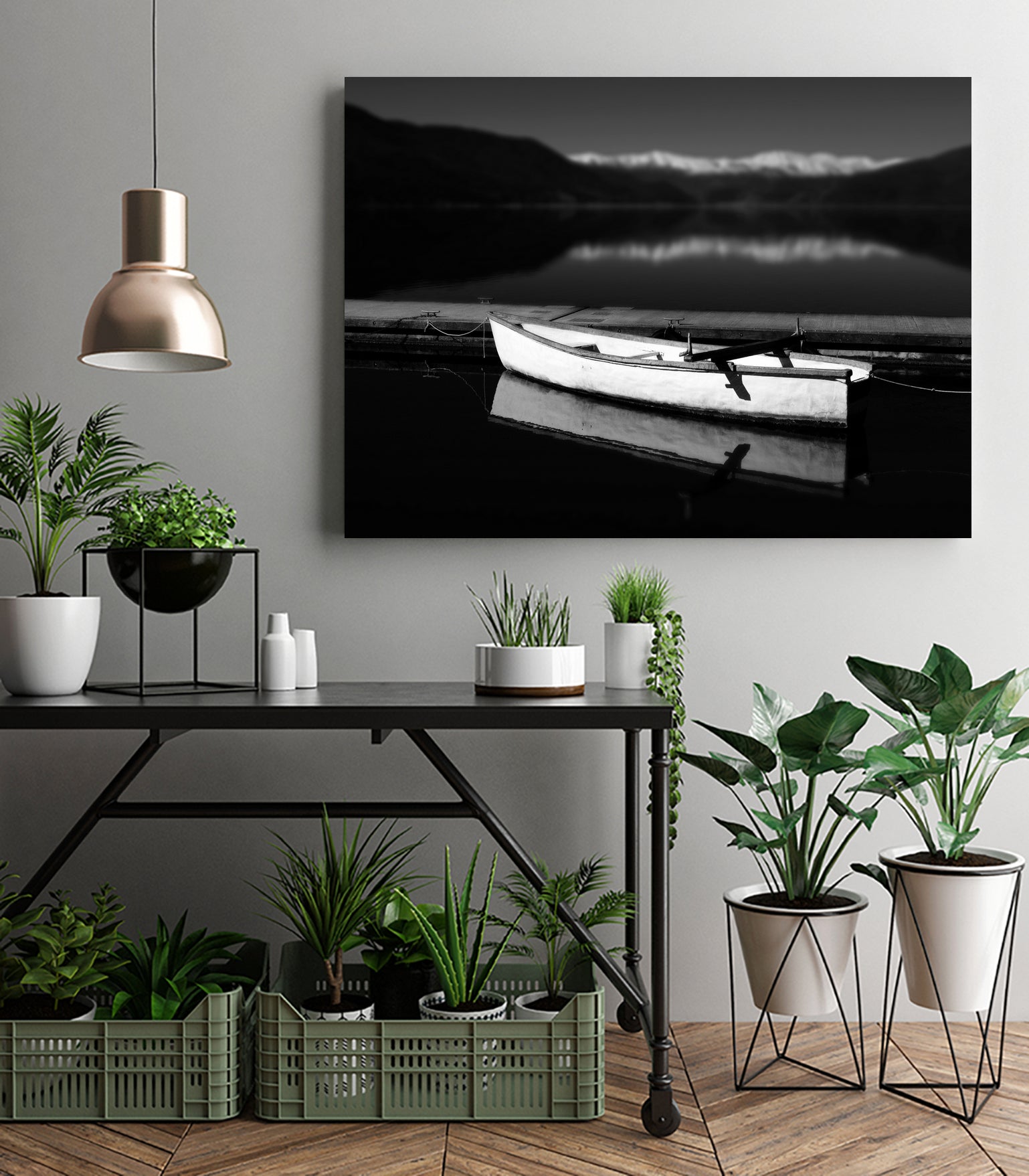 White lake boat by IOANNA PAPANIKOLAOU on GIANT ART - black photo illustration