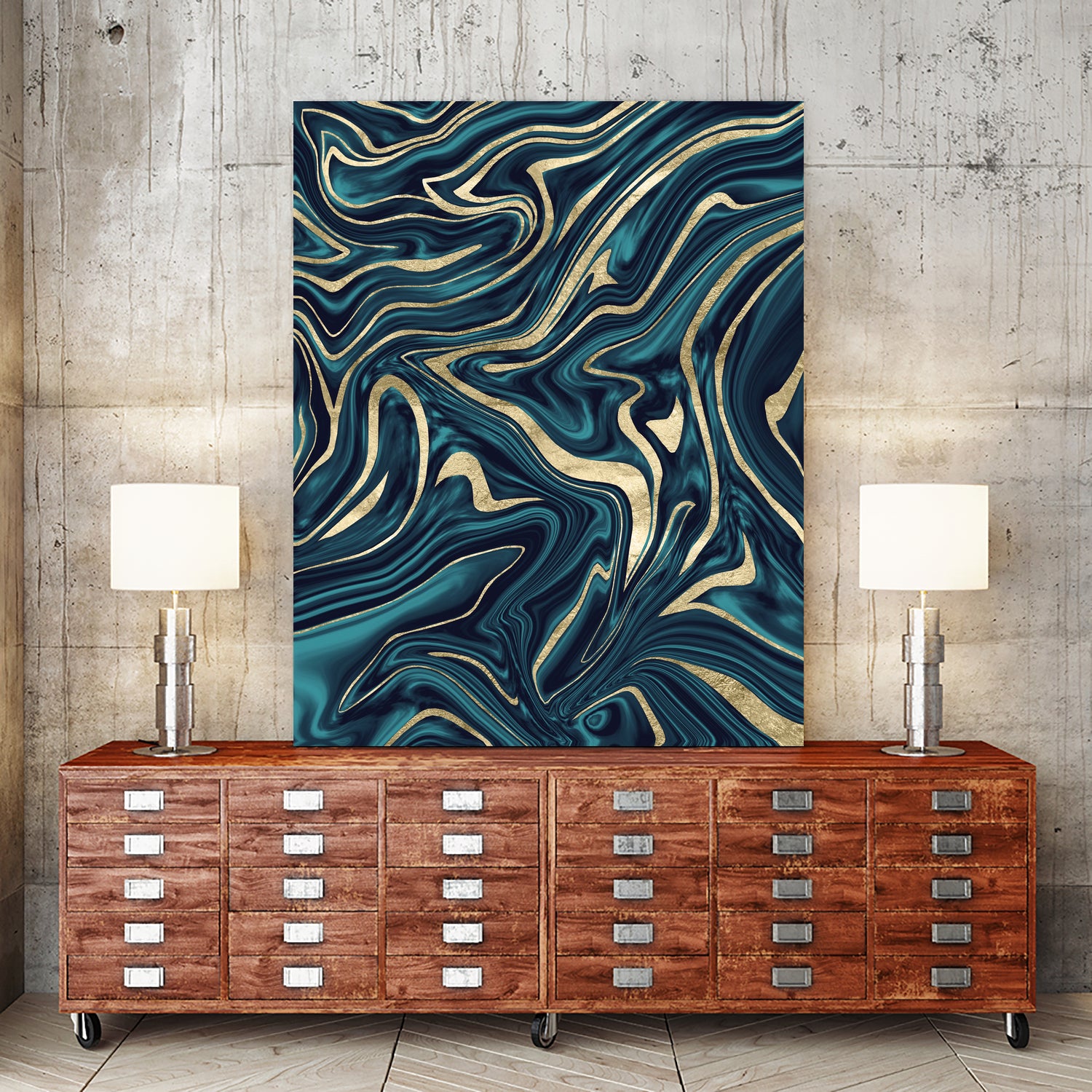 Teal Navy Blue Gold Marble #1 #decor #art by Anita & Bella Jantz on GIANT ART - blue digital painting