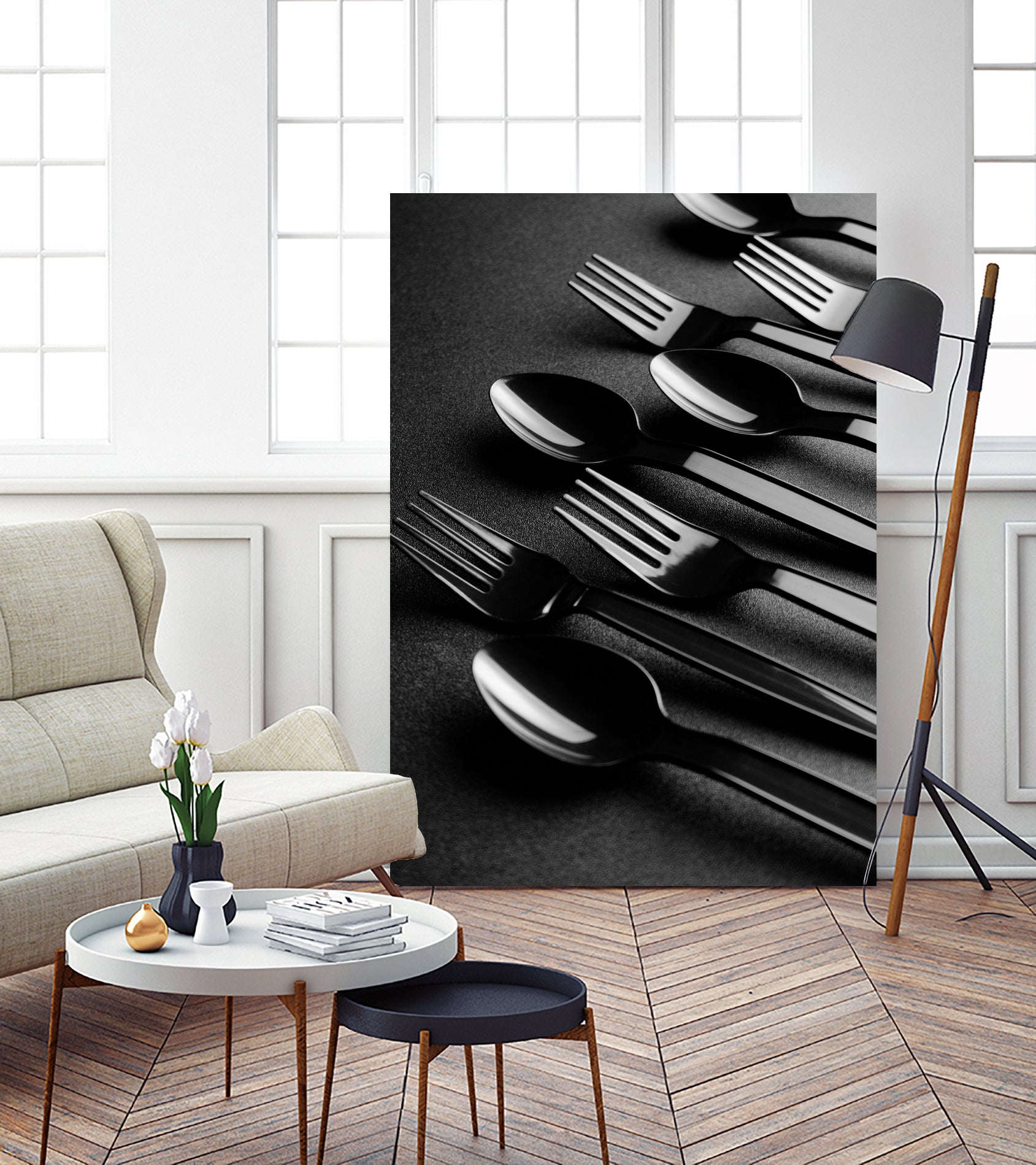 Black plastic cutlery by Studio OMG on GIANT ART - black photo illustration