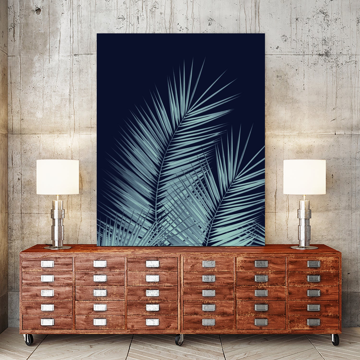 Navy Blue Palm Leaves Dream - Cali Summer Vibes #1 #tropical by Anita & Bella Jantz on GIANT ART - blue photo illustration