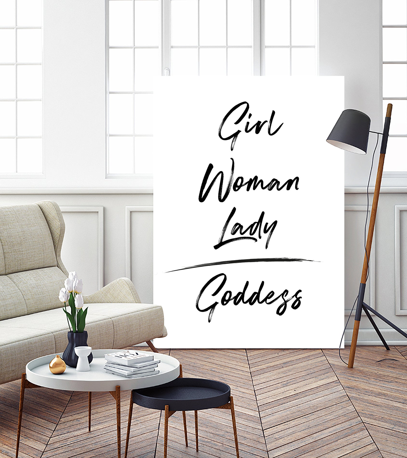 Girl Woman Lady = Goddess | Black and White Edition by Anastasia Sawall on GIANT ART - black typography