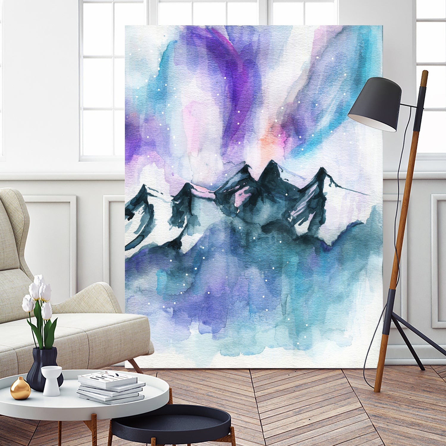 Mountain Magic Watercolor by Jen Merli on GIANT ART - blue mixed media
