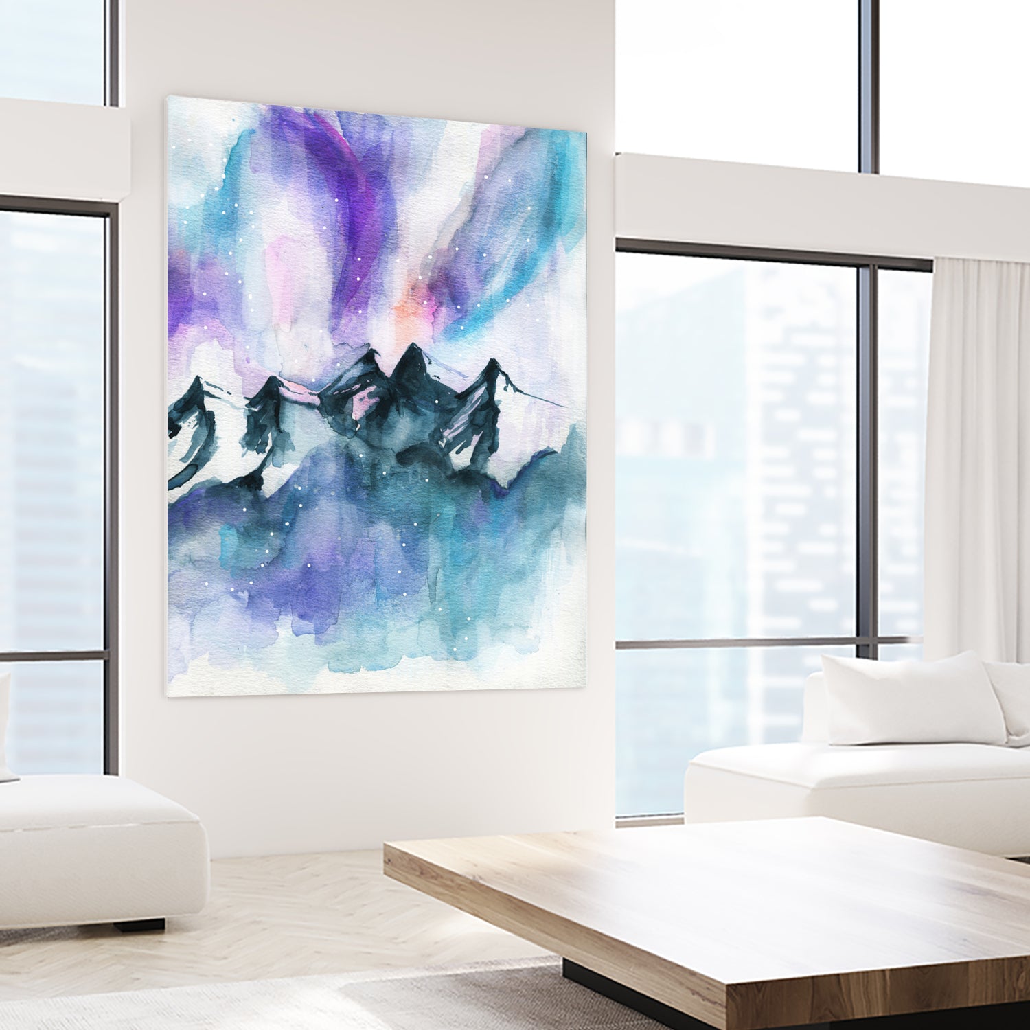 Mountain Magic Watercolor by Jen Merli on GIANT ART - blue mixed media