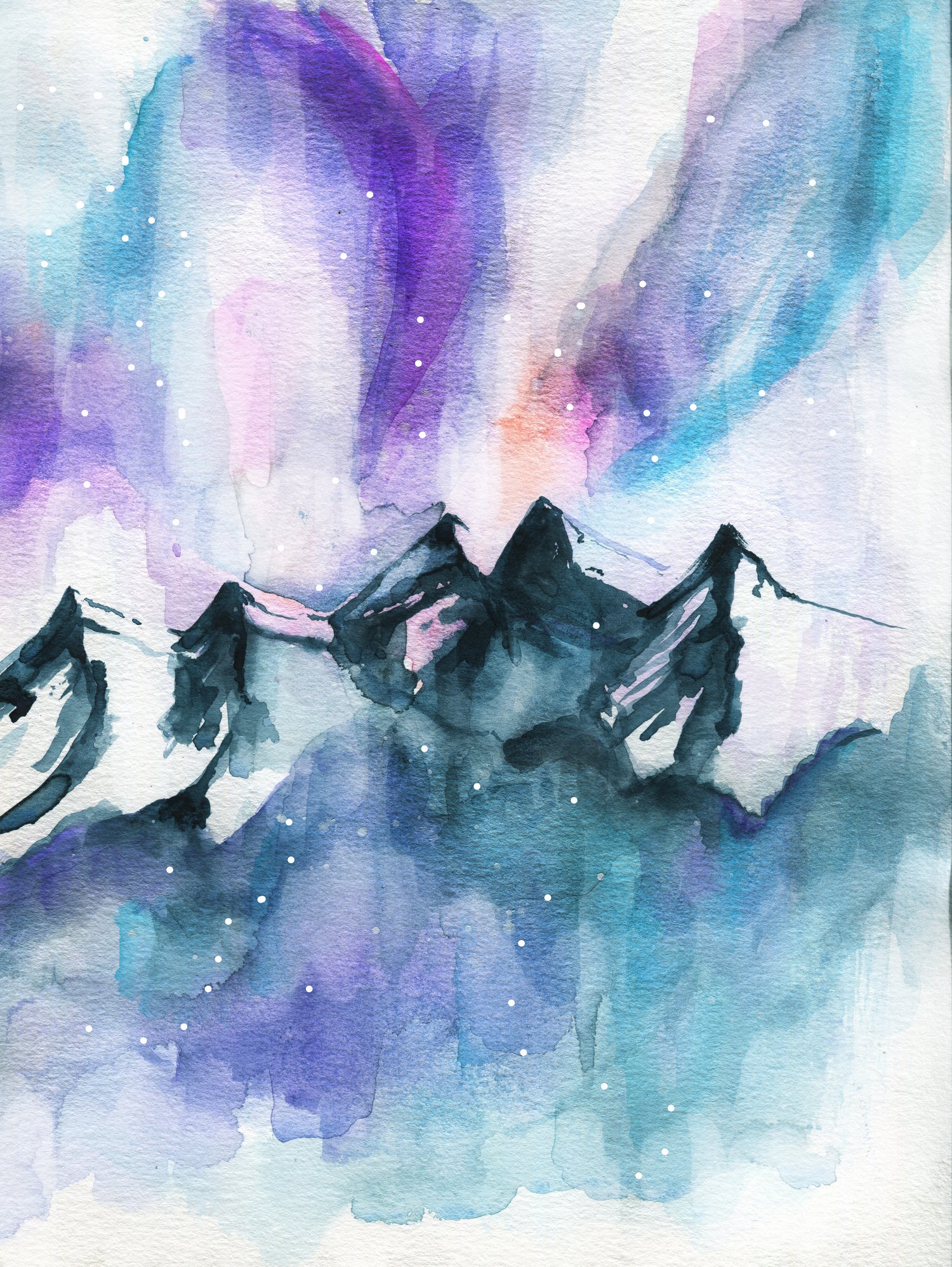Mountain Magic Watercolor by Jen Merli on GIANT ART - blue mixed media