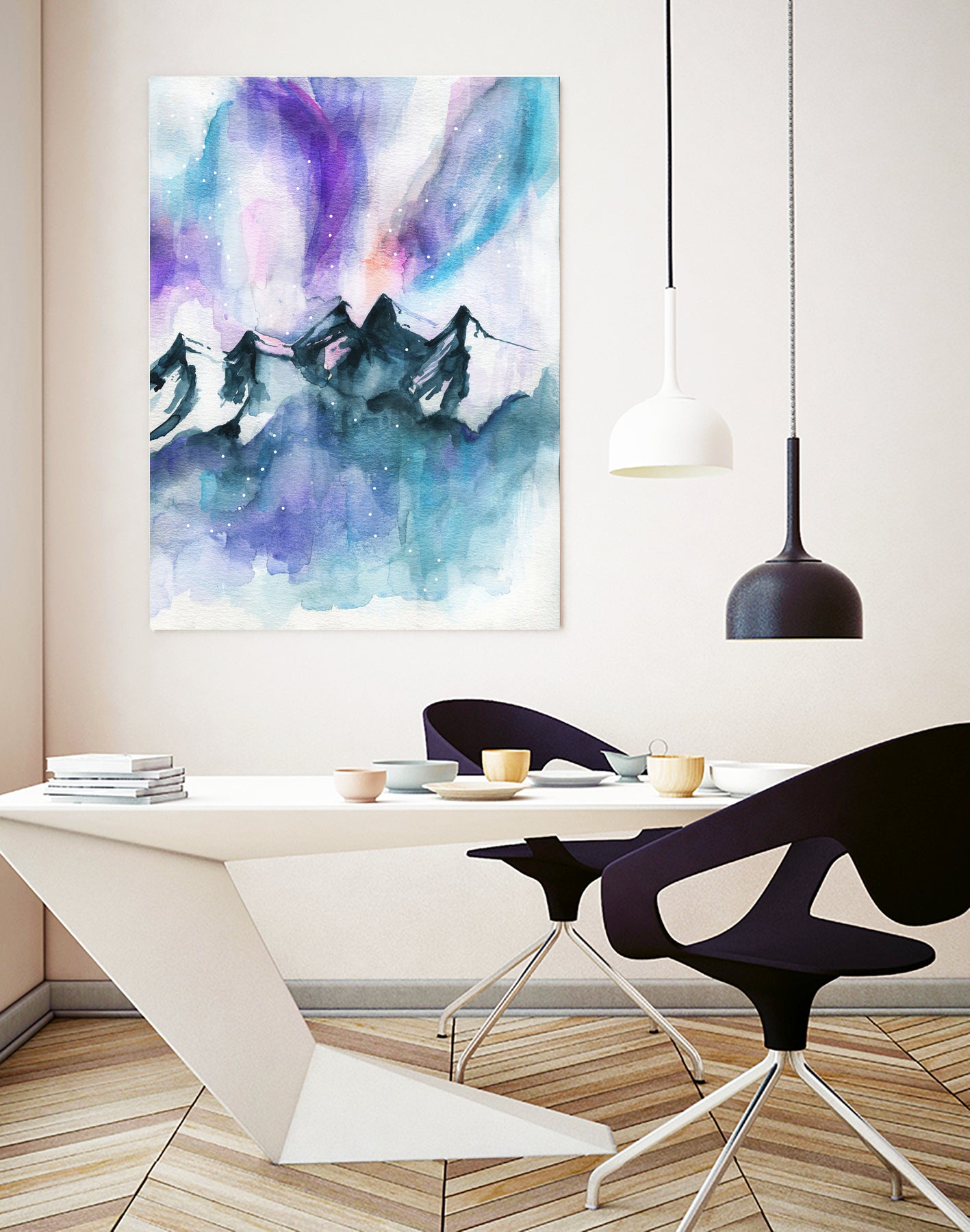 Mountain Magic Watercolor by Jen Merli on GIANT ART - blue mixed media