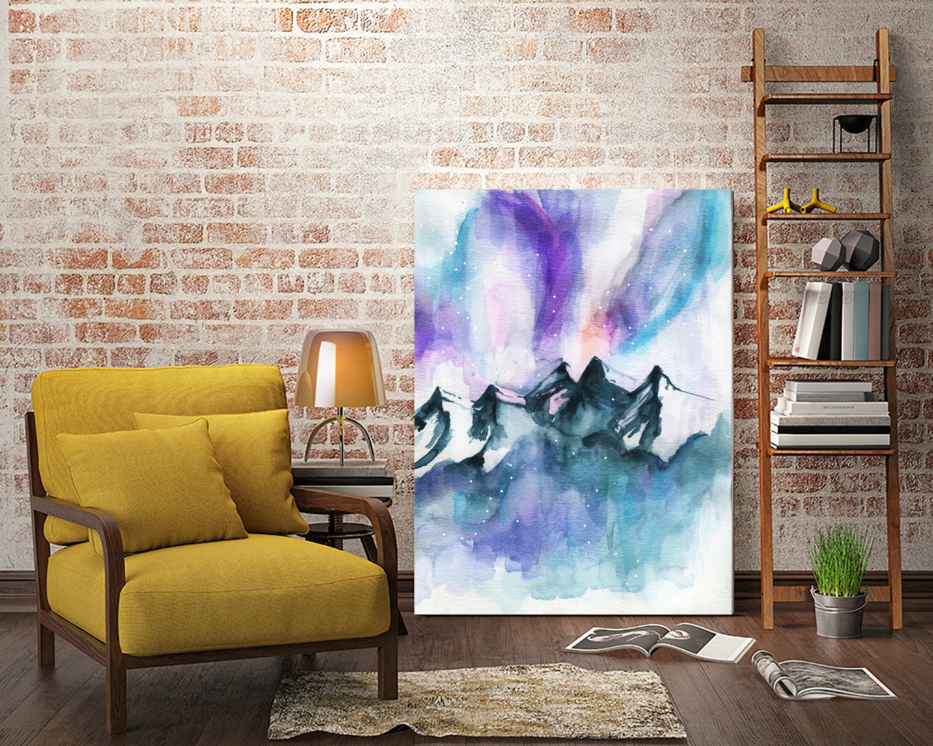 Mountain Magic Watercolor by Jen Merli on GIANT ART - blue mixed media