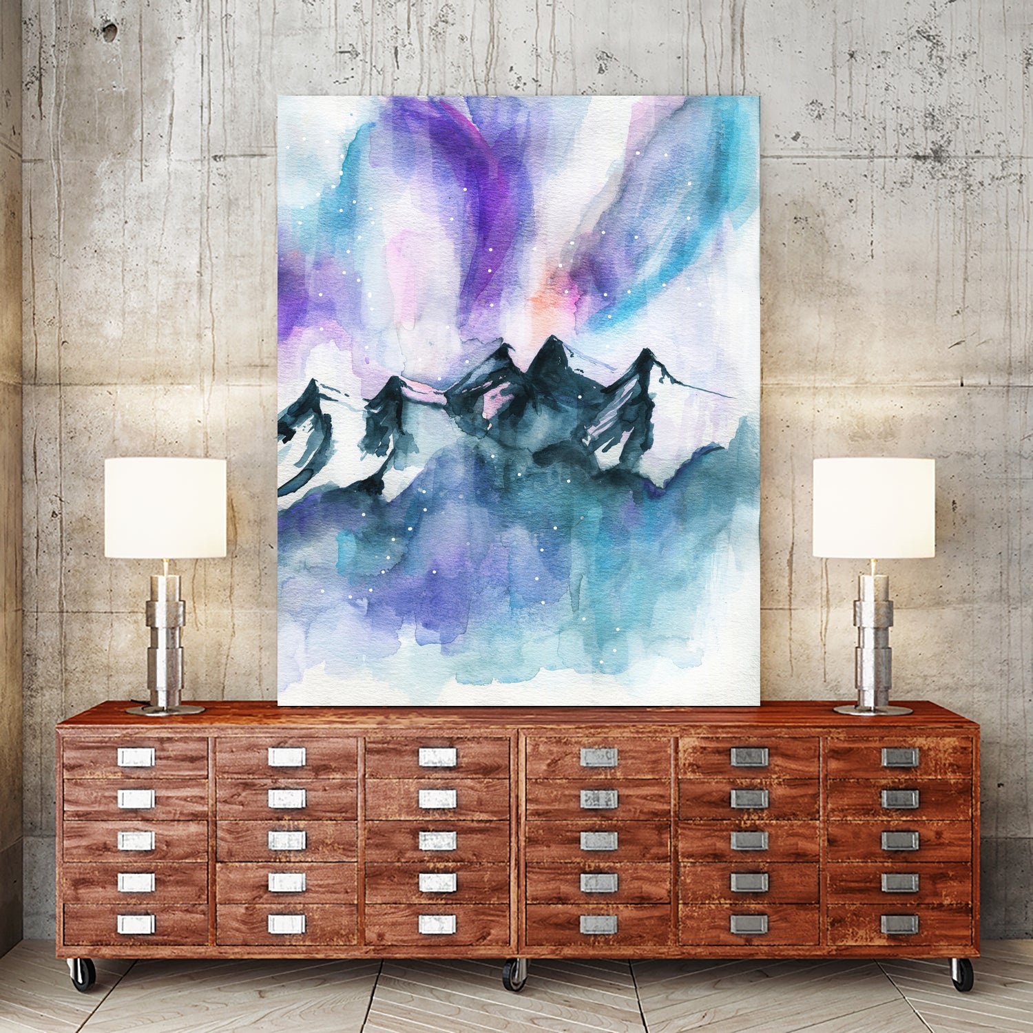 Mountain Magic Watercolor by Jen Merli on GIANT ART - blue mixed media