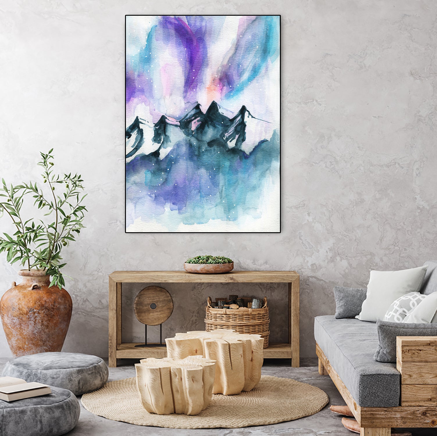 Mountain Magic Watercolor by Jen Merli on GIANT ART - blue mixed media