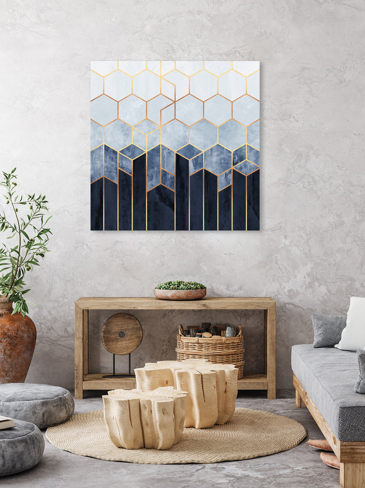 Soft Blue Hexagons by Elisabeth Fredriksson on GIANT ART - blue digital drawing