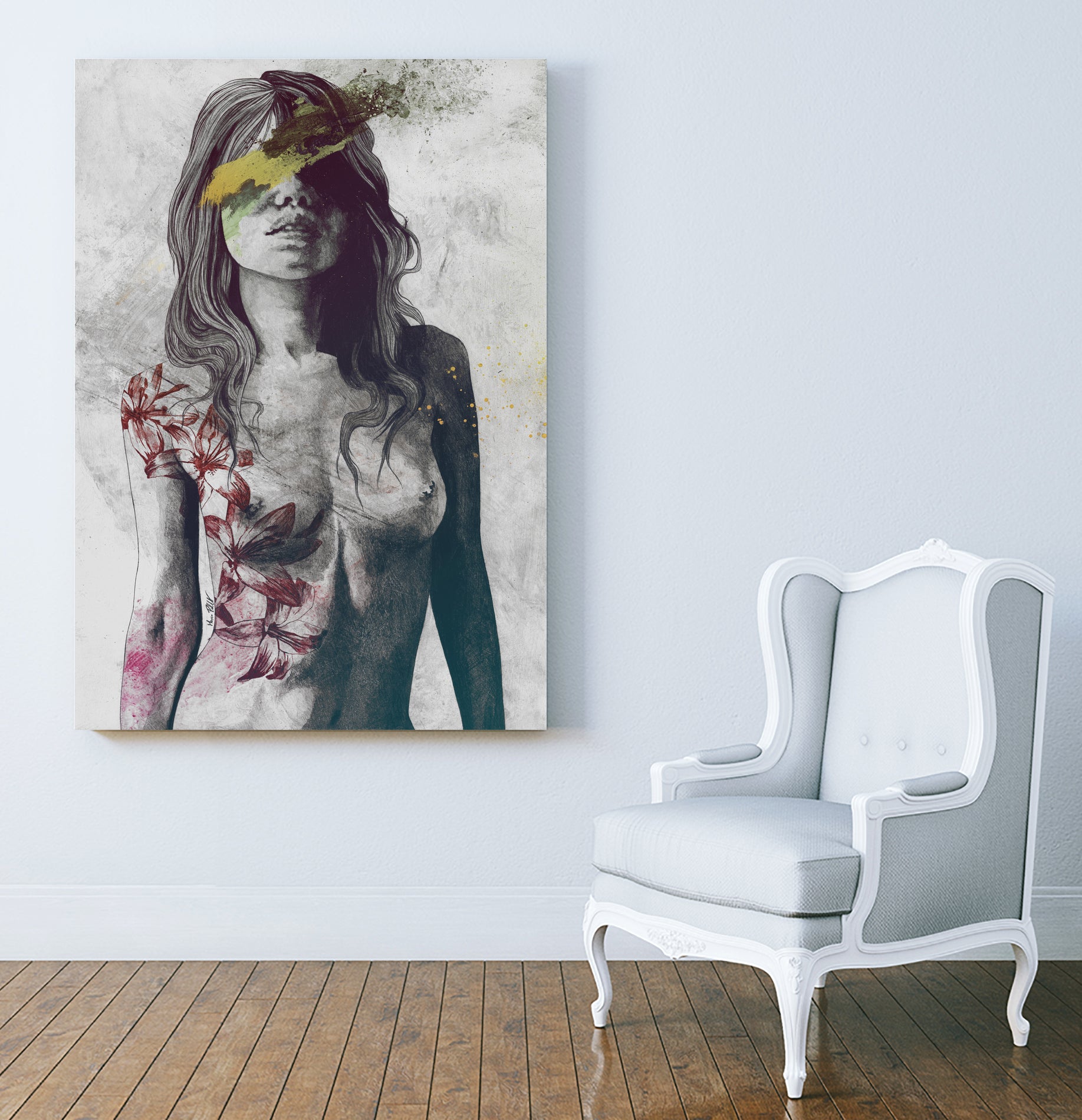 To The Marrow: Autumn (nude faceless girl with lilies) by Marco Paludet on GIANT ART - red digital painting