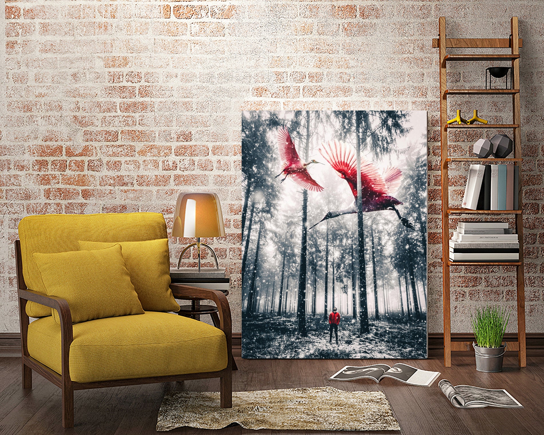 Red birds in winter by GEN Z by Rigaud Mickaël on GIANT ART - gray photo illustration