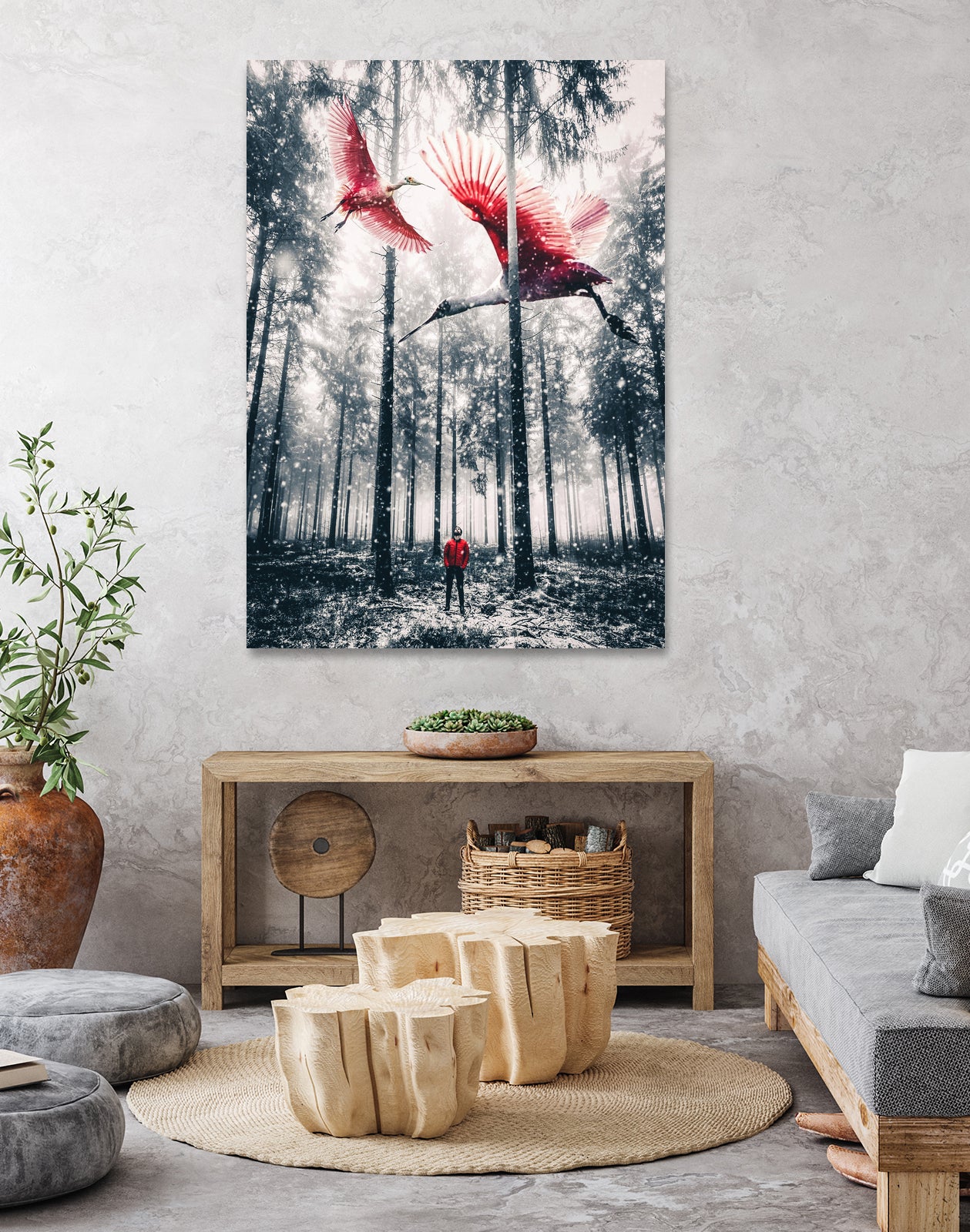 Red birds in winter by GEN Z by Rigaud Mickaël on GIANT ART - gray photo illustration