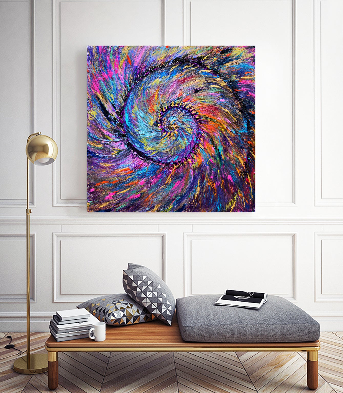 Superb Spiral Rainbow Amonite by Priscilla Batzell on GIANT ART - fuchsia mixed media