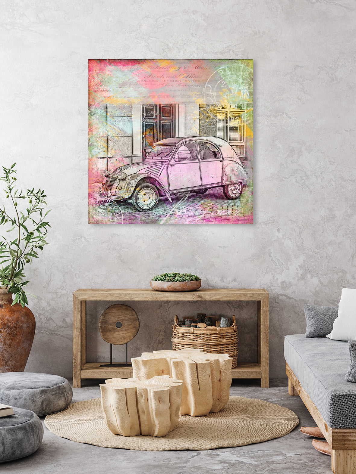 2CV Retro Car by Andrea Haase on GIANT ART - pink photo illustration