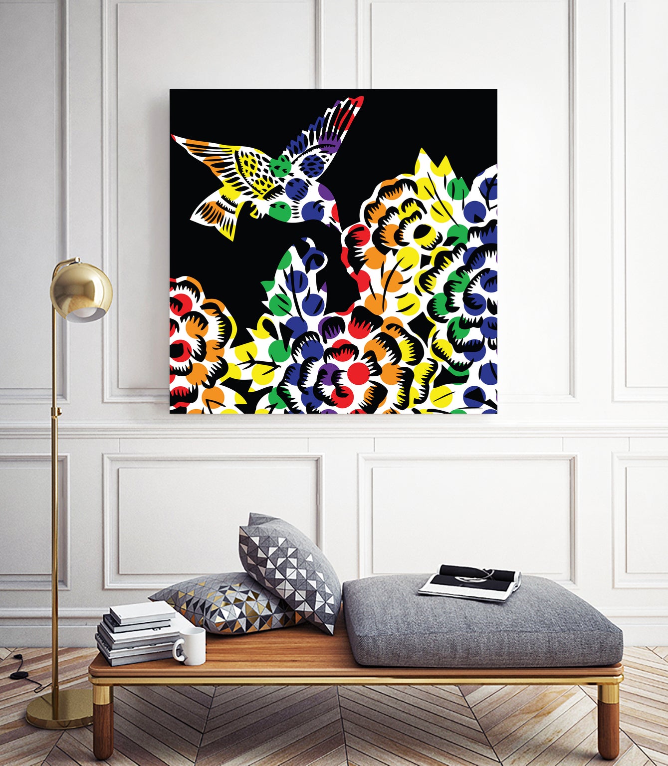 Hummingbird Dots Black by Thomas Fernez on GIANT ART - black digital painting