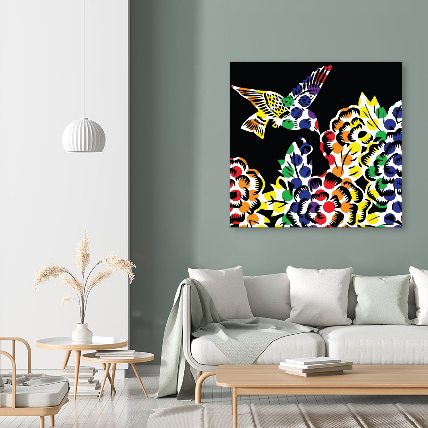 Hummingbird Dots Black by Thomas Fernez on GIANT ART - black digital painting