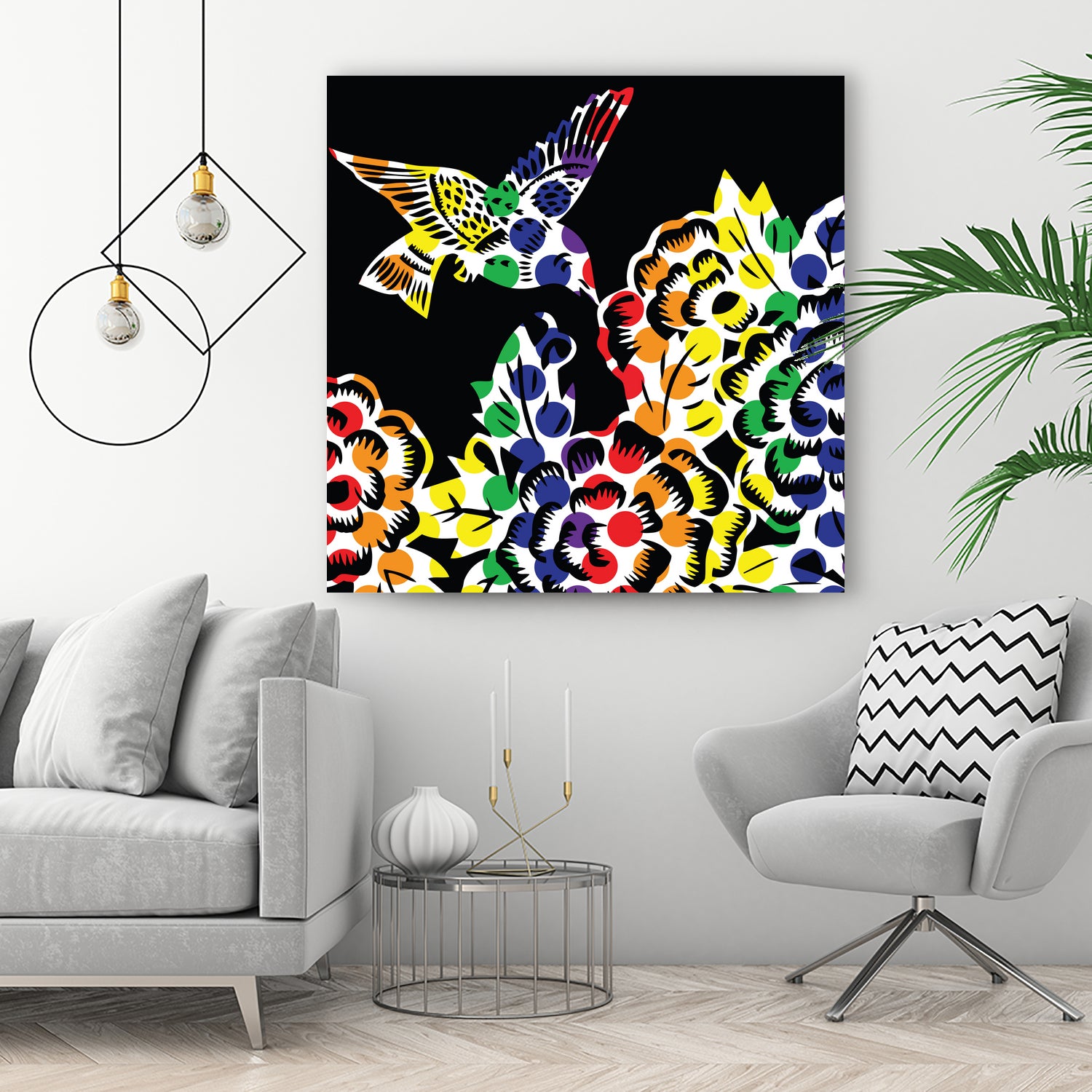 Hummingbird Dots Black by Thomas Fernez on GIANT ART - black digital painting