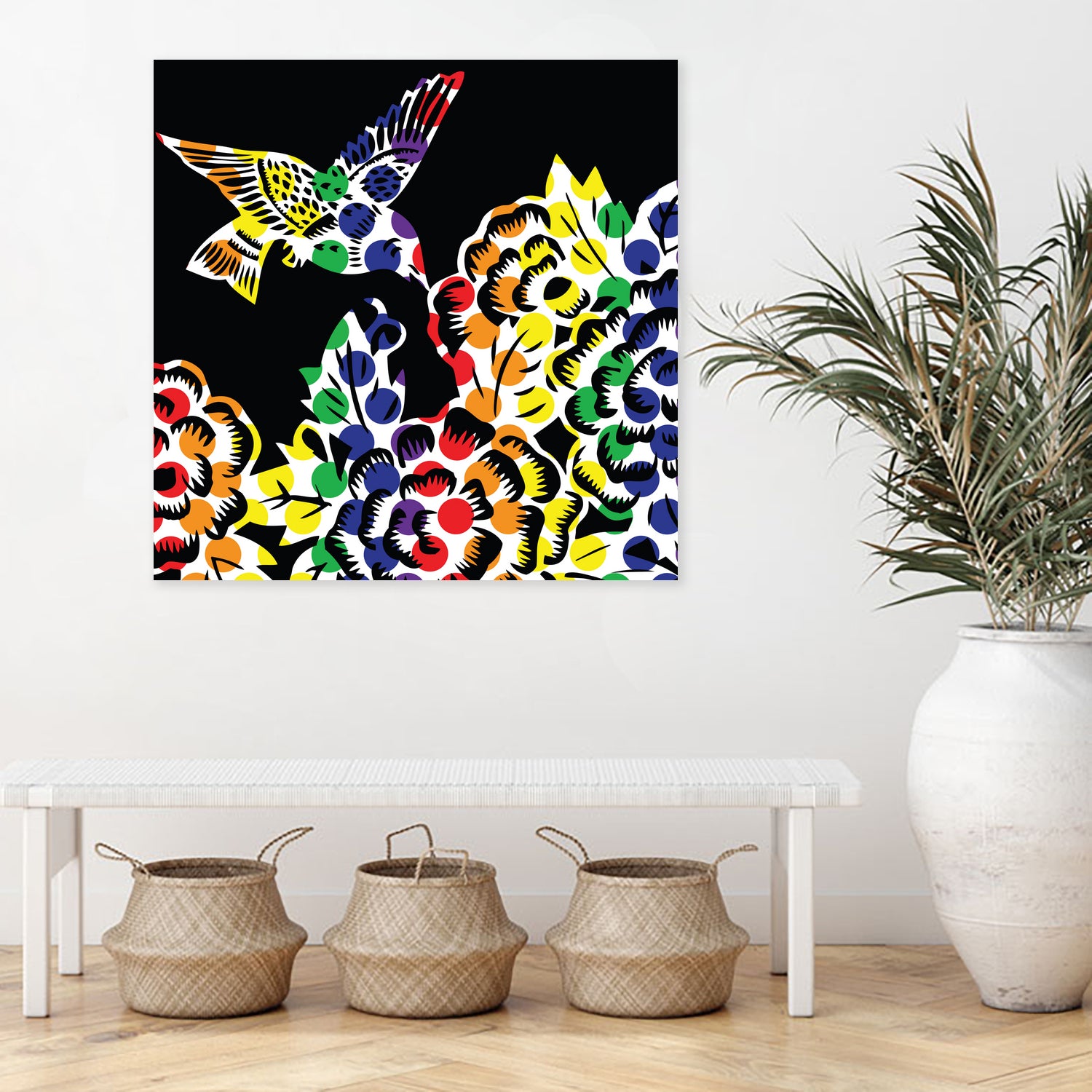 Hummingbird Dots Black by Thomas Fernez on GIANT ART - black digital painting